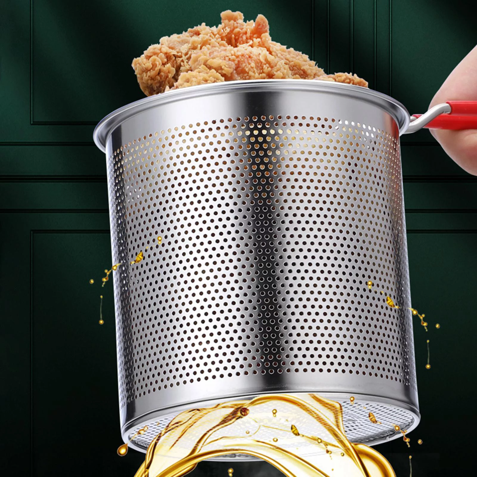 LOVIVER Stainless Steel Deep Fryer Pot Solid Handle High Universal with Mesh Basket Detachable Frying Pan Food Cooking Pot for Chip Fried Chicken Party Kitchen Home