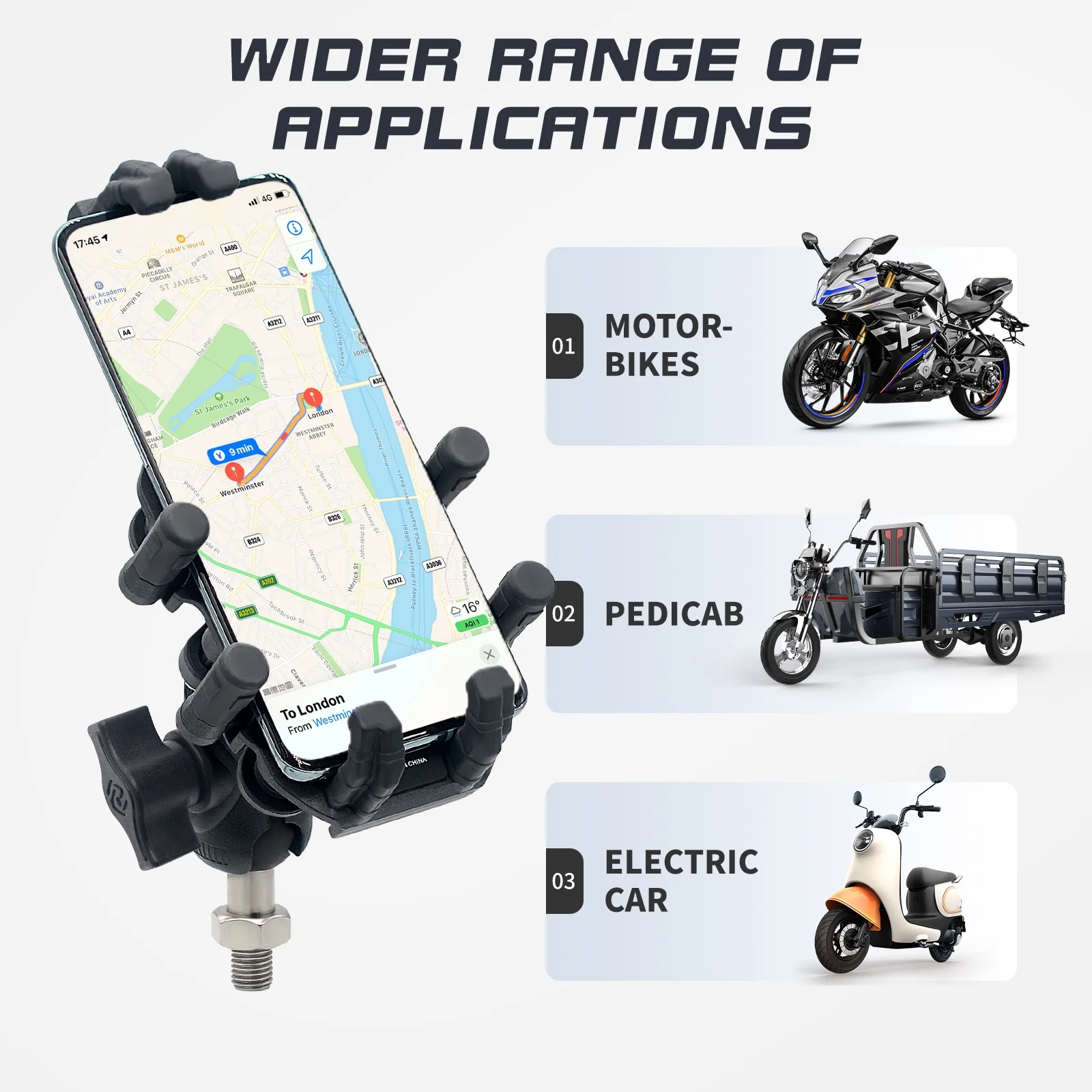 moobody Motorcycle Phone Mount Holder for Cell Phones with Vibration Dampener and 360° Adjustable Rotation