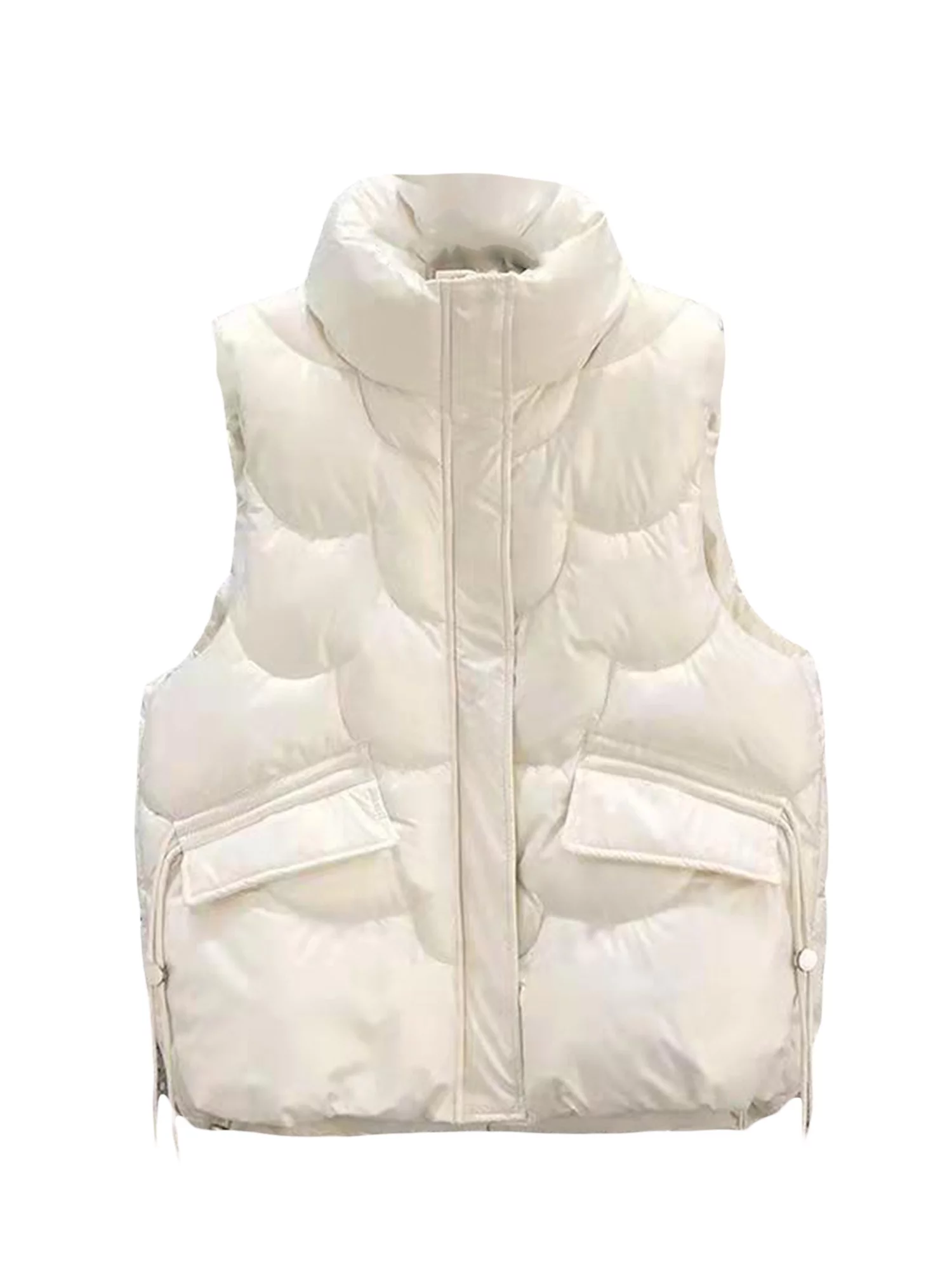 Women Quilted Puffer Vest Coat Winter Sleeveless Outerwear Stand Collar Padded Jacket with Pockets