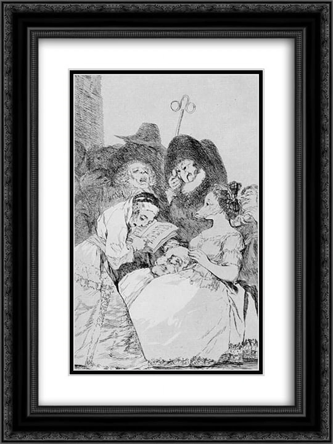 Francisco Goya 2x Matted 18x24 Black Ornate Framed Art Print 'Caprichos - Plate 57: The Filiation'