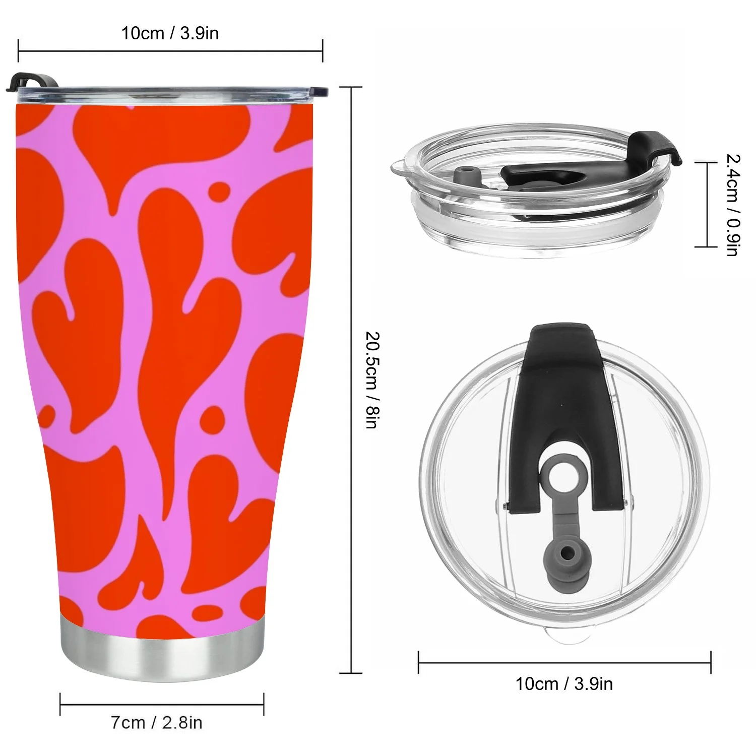 Hidove Stainless Steel Tumbler, Melting Red Love Heart Seamless Pattern 30oz Leak Proof & Stainless Steel Bottle for Hot & Cold Drinks - Coffee Travel Mug, Water Metal Canteen, Thermal Cup