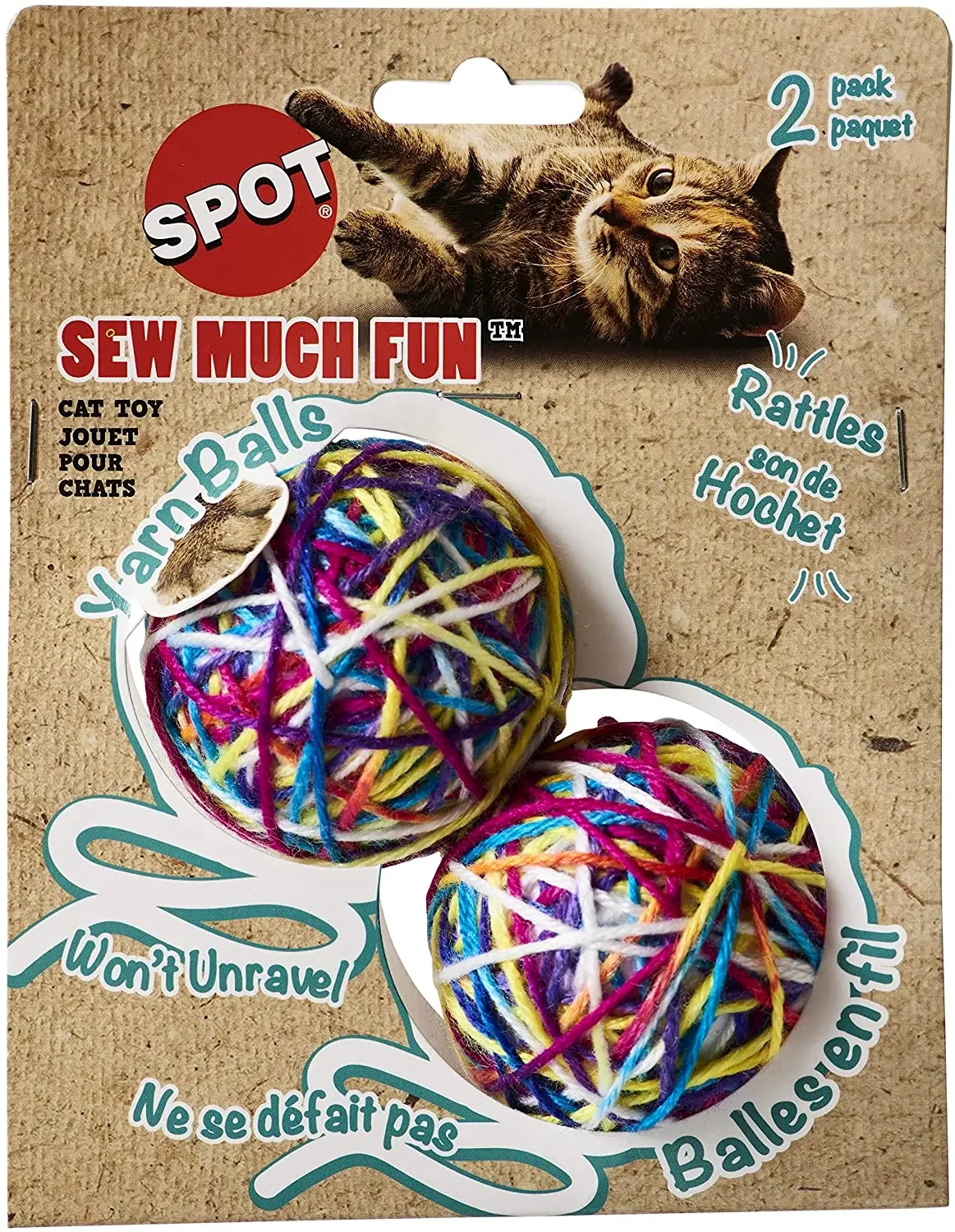 Spot Sew Much Fun Yarn Ball Cat Toy Multi 2.5 in, 2 pk