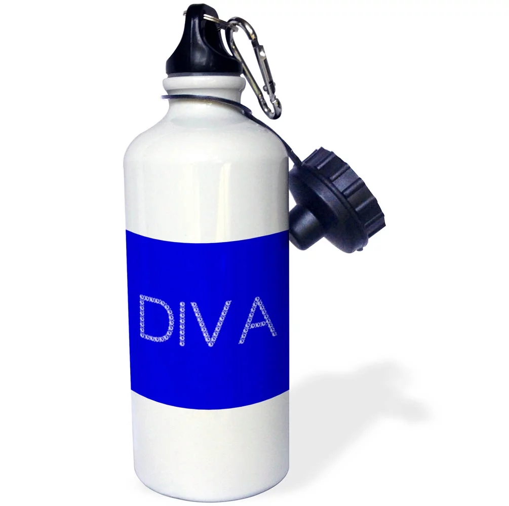 3dRose Fashionable diamond-shaped text Diva. Elegant design white on blue - Straw Water Bottle, 21-ounce