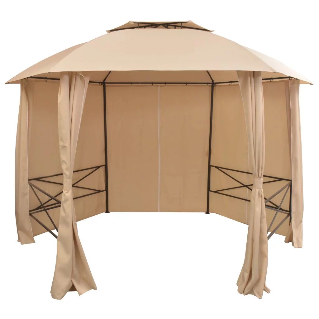 Anself Gazebo with Curtains Outdoor Canopy Steel Frame Sun Shade Shelter Beige for Patio, Wedding, BBQ, Camping, Festival Events 11.7ft x 10ft x 8.6ft (L x W x H)