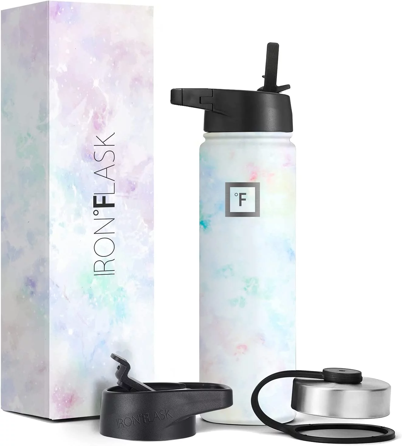 Iron Flask Sports Water Bottle - 3 Lids - 22 oz - Pearl