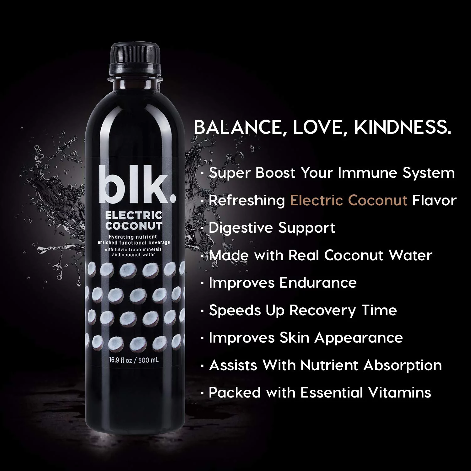 blk. Electric Coconut Fulvic Enriched Water 16.9oz / 500mL (12 Pack)