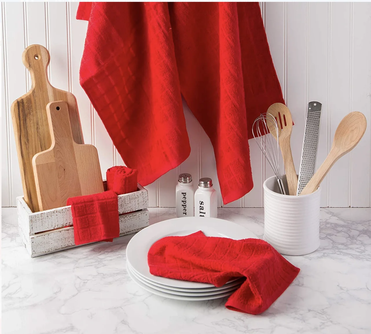 Kitchen Towels - Red Windowpane Pattern Kitchen Towels, 15x15 in. - 4 Kitchen Towels