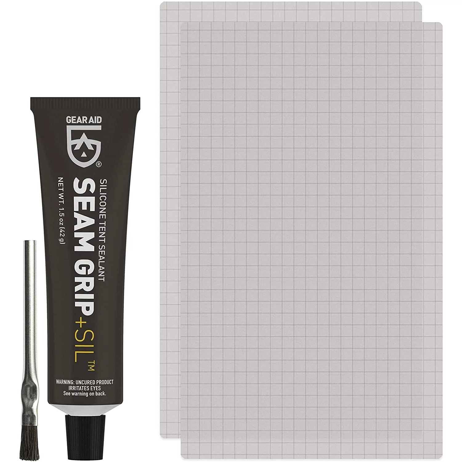 GEAR AID Seam Grip SIL Silicone Tent Sealant 1.5 oz and 2-Piece Silnylon Patches