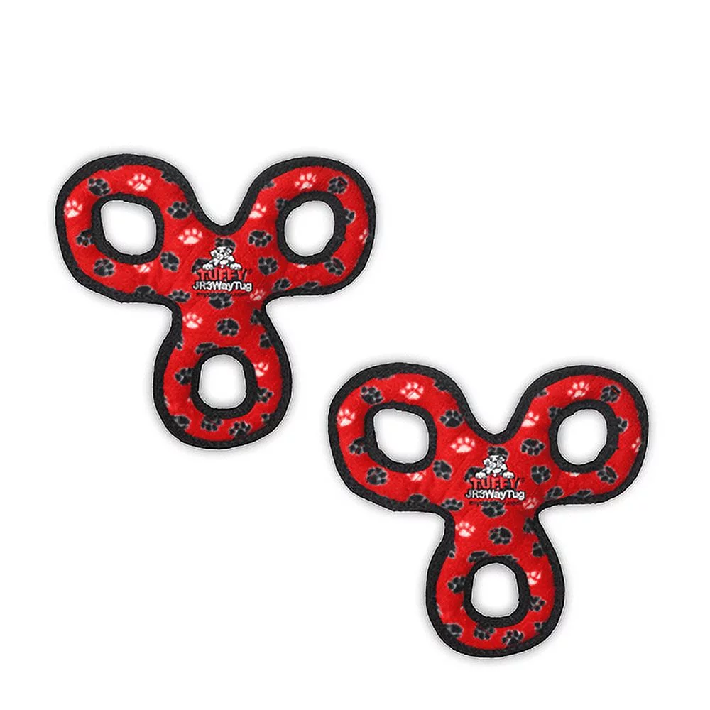 Tuffy Jr 3WayTug Red Paw, 2-Pack Durable Dog Toys