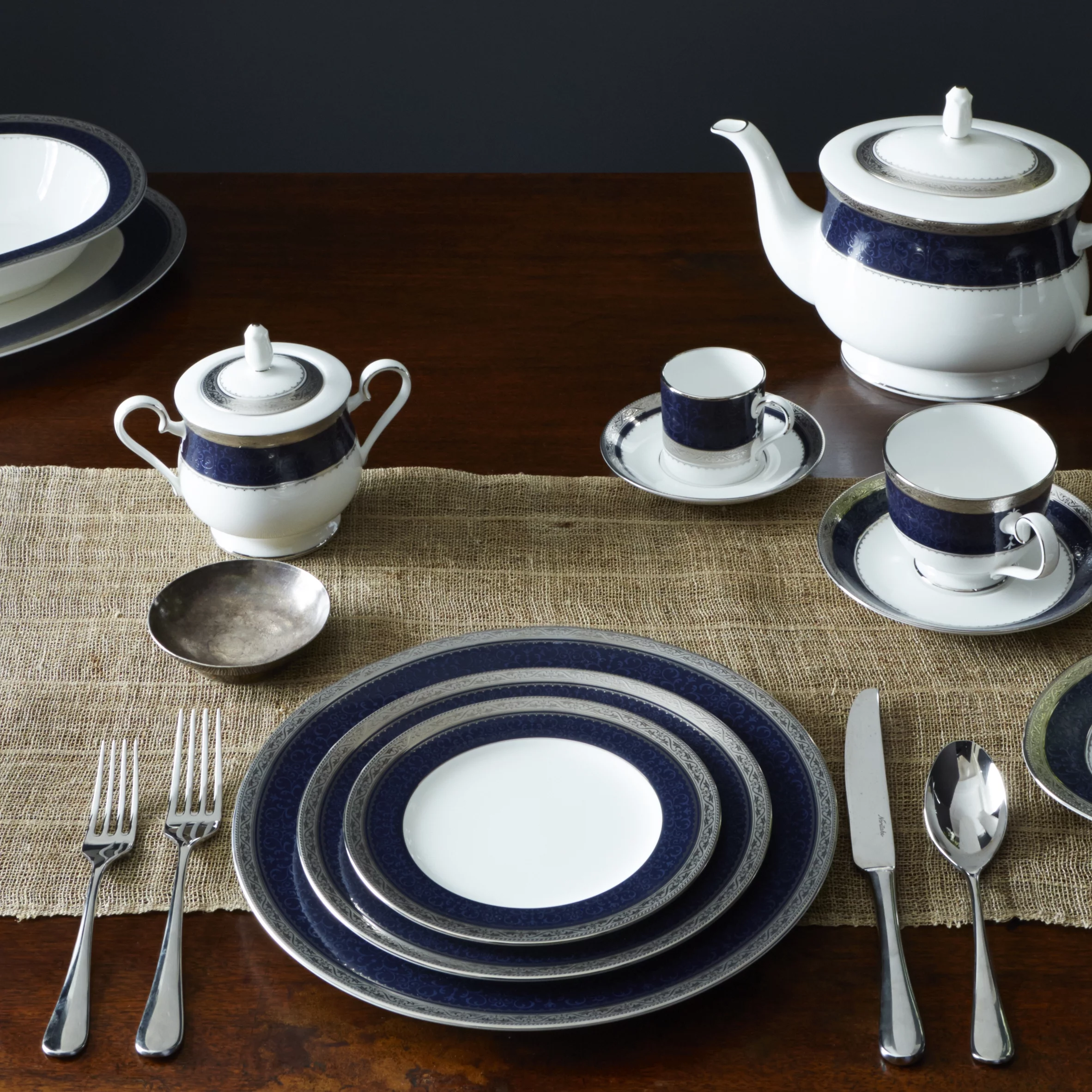 Noritake Odessa Cobalt Platinum Sugar with Cover