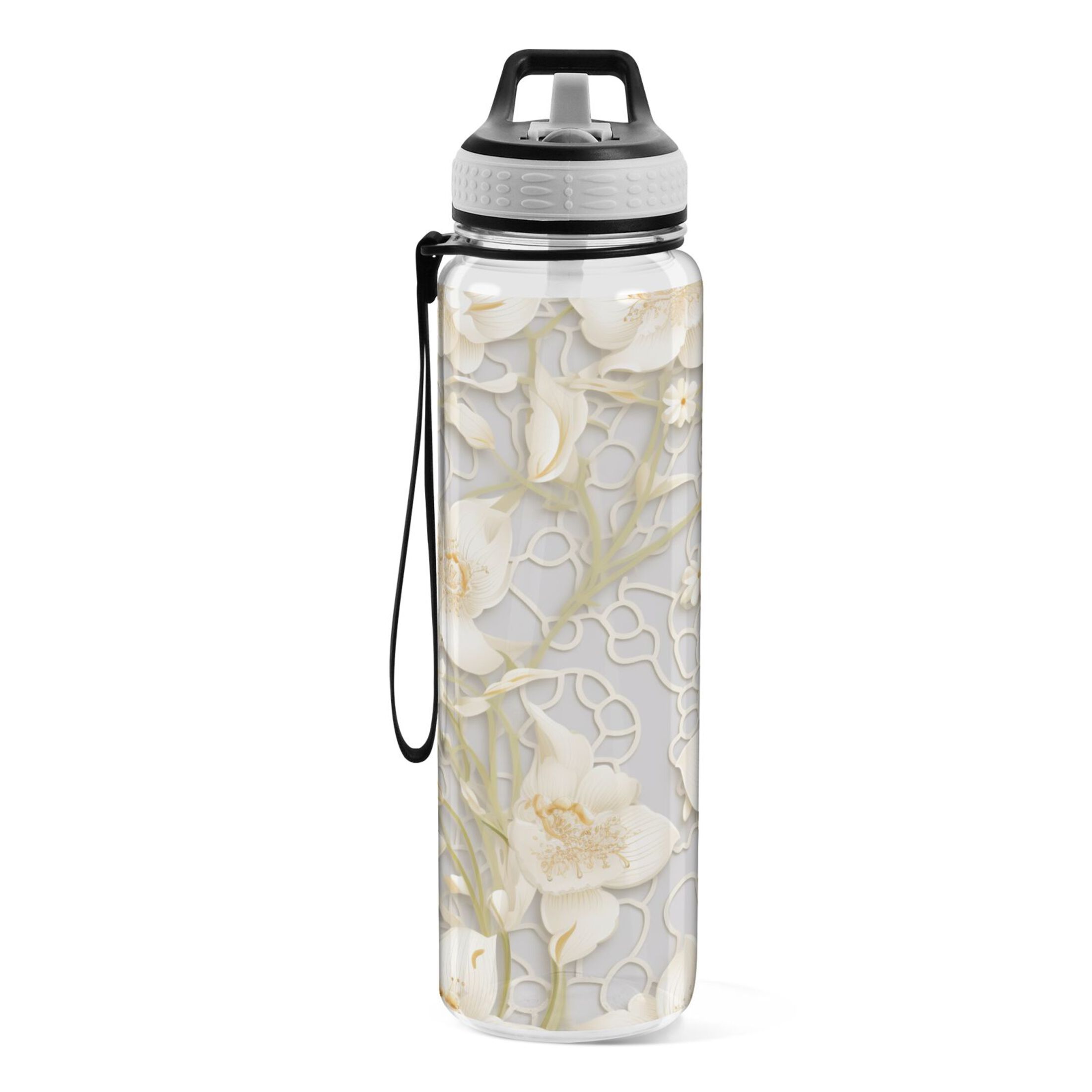 Art Flower 32oz Water Bottles with Straw Tritan Leakproof Sports Bottle BPA Free Clear for Fitness Gym Swimming Cycling