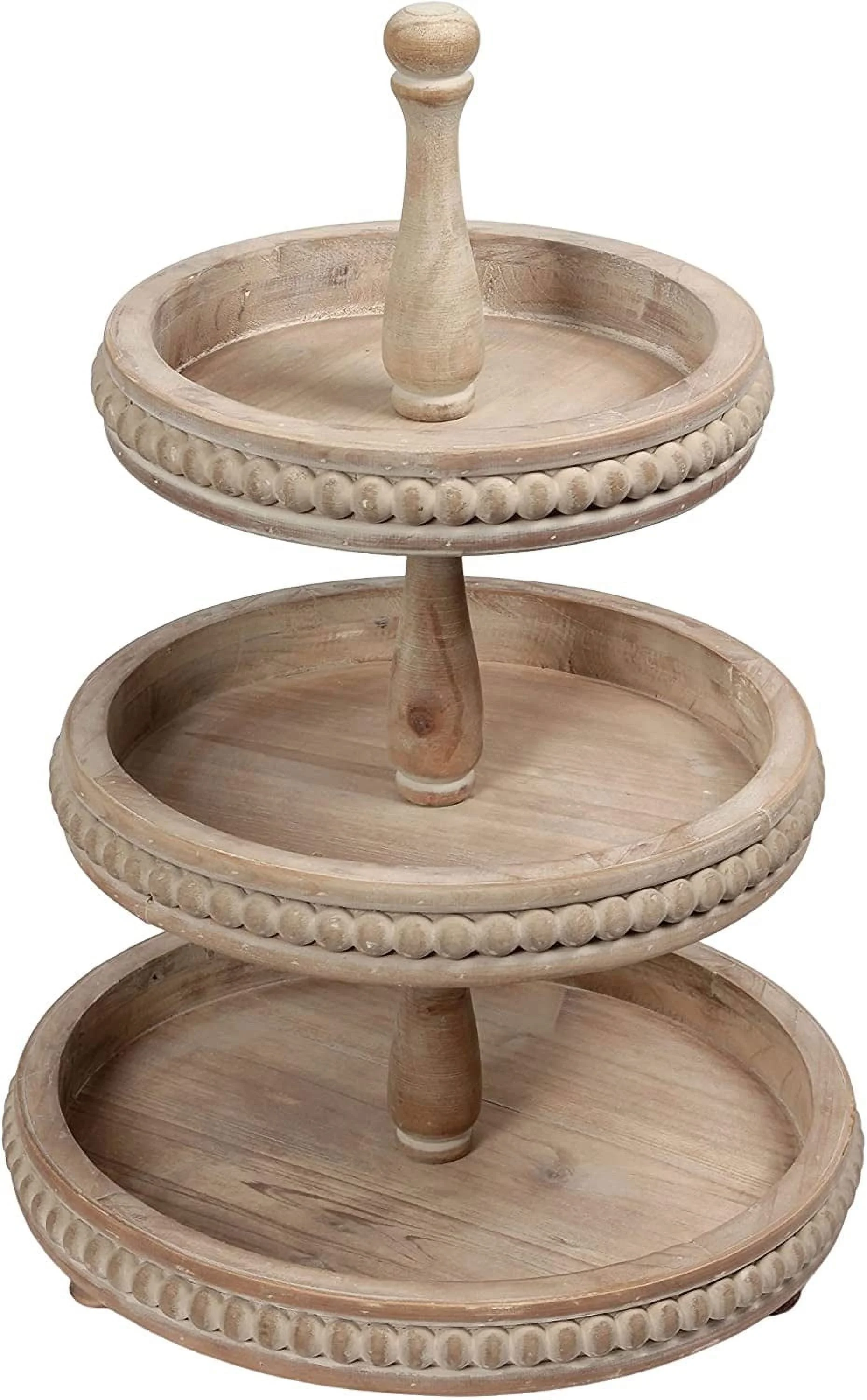 SOFE 3 Tier Tray-Famehouse Wooden Beaded Tier Trays Stand, Rustic Tiered Serving Tray, Wood Three Tiered Tray Decor Items for Cupcake Cake Fruit Dessert Stand