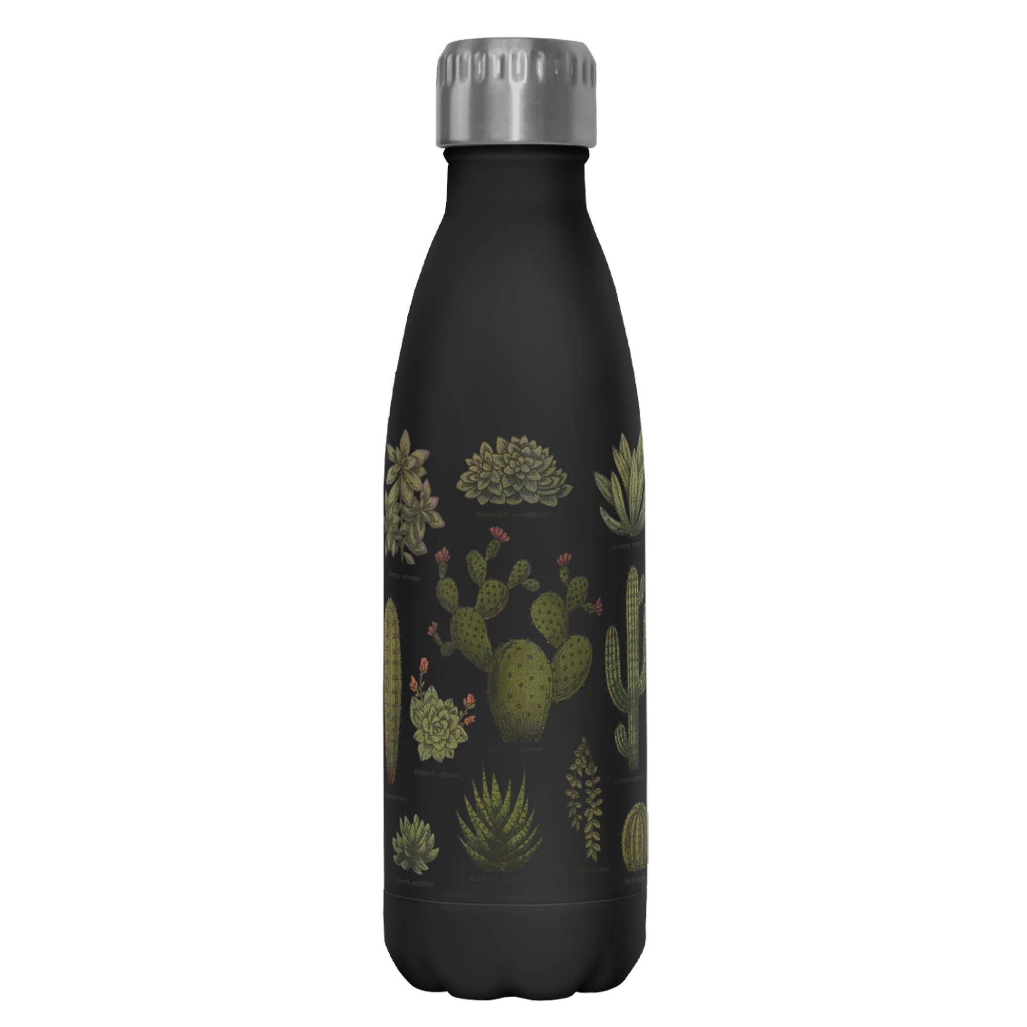 Lost Gods Botanical Cactus  Stainless Steel Water Bottle Black 17 oz.