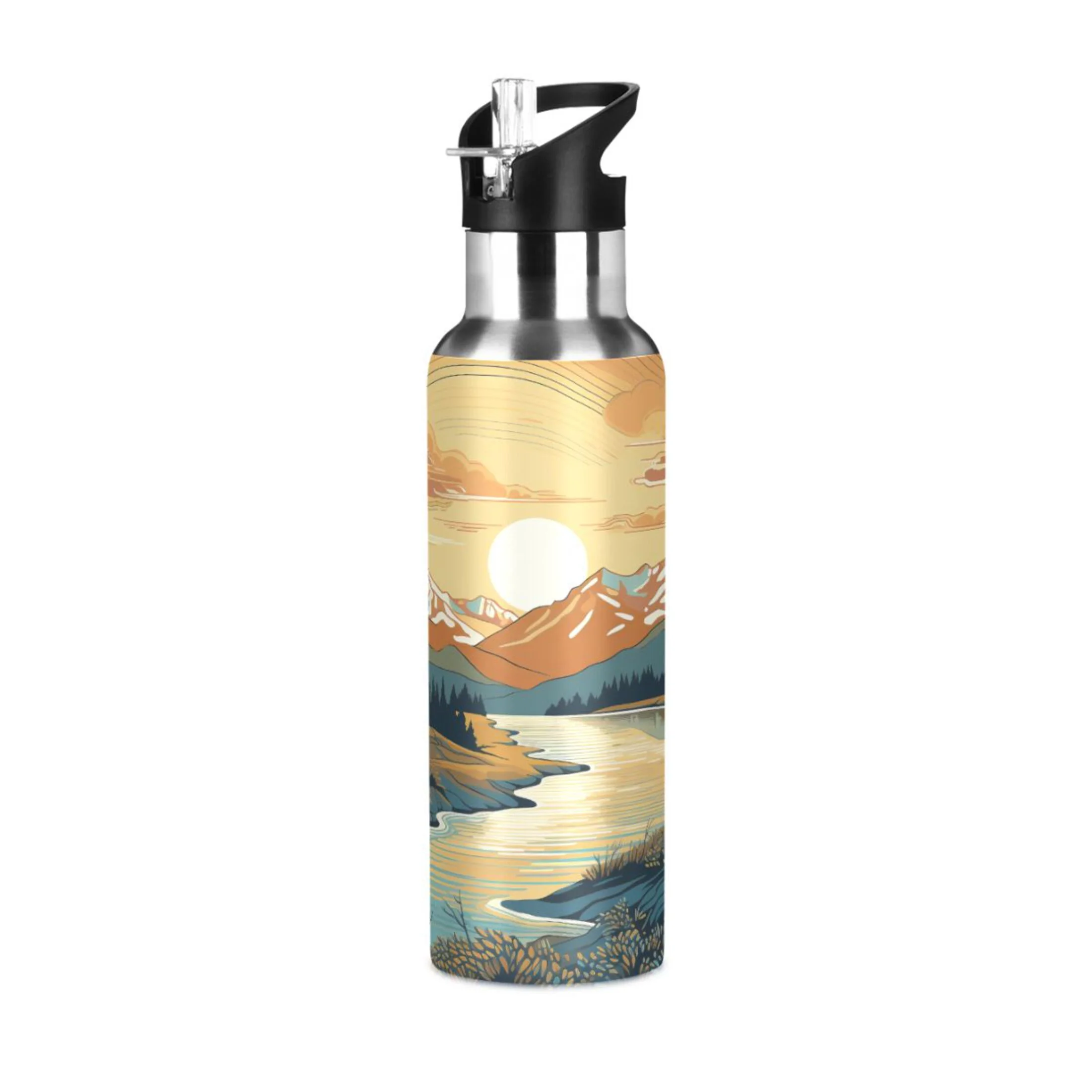 Water Bottle with Straw Lid Leak Sunset in Landscape Stainless Steel Insulated Thermos Vacuum Flask for Cold Hot Drinking for Sports Camping Gym Yoga