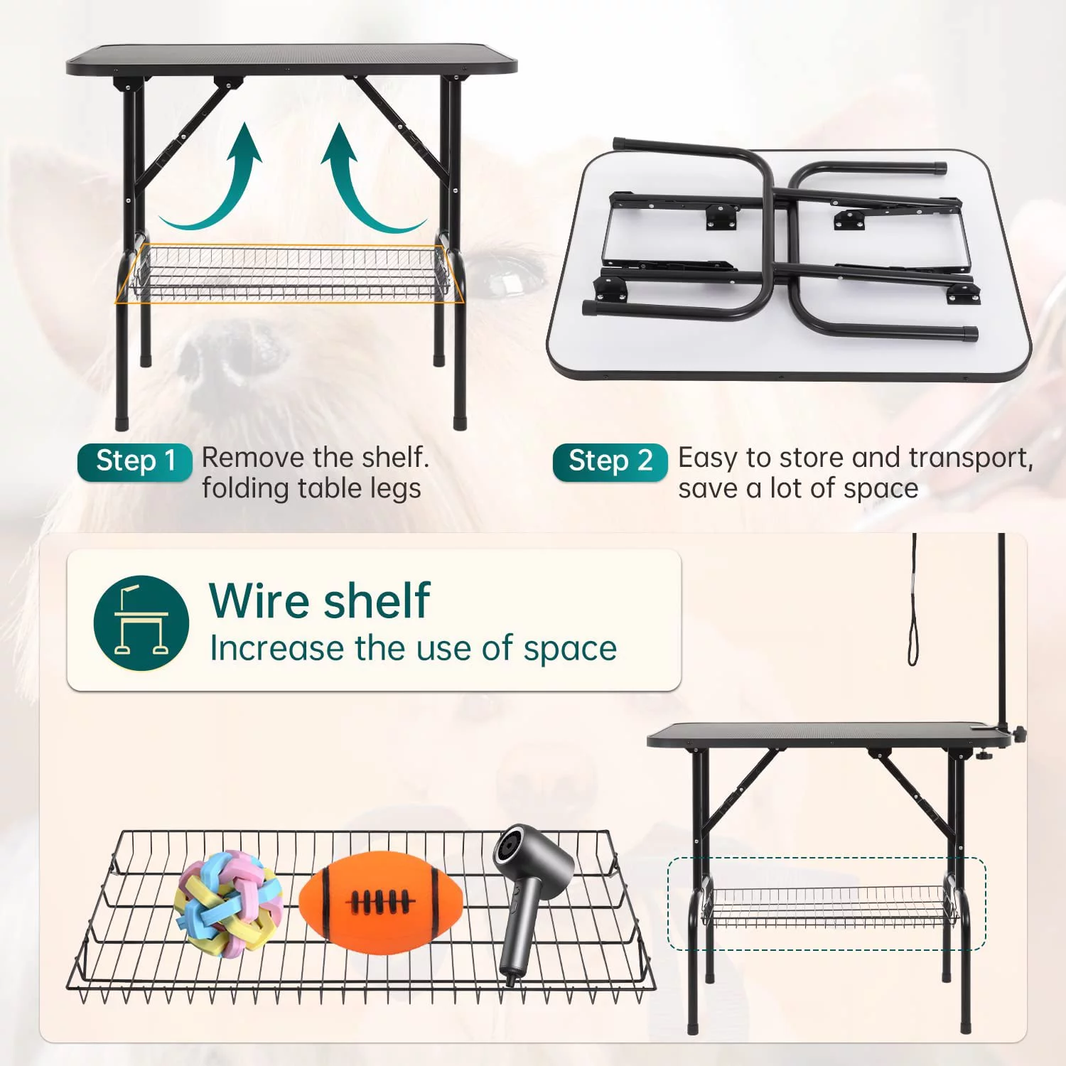 BestPet 36in Dog Grooming Table Foldable Home Pet Bathing Station with Mesh Tray