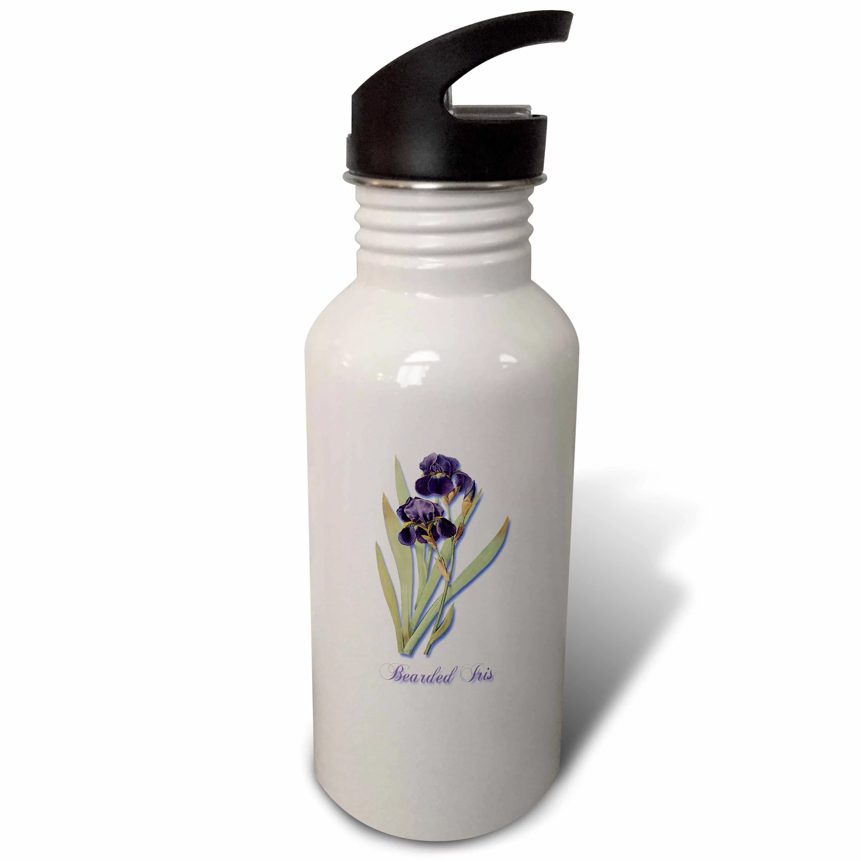 Bearded Iris, Botanical Print of Dark Purple Flowers with Orange 21 oz Sports Water Bottle wb-171212-1
