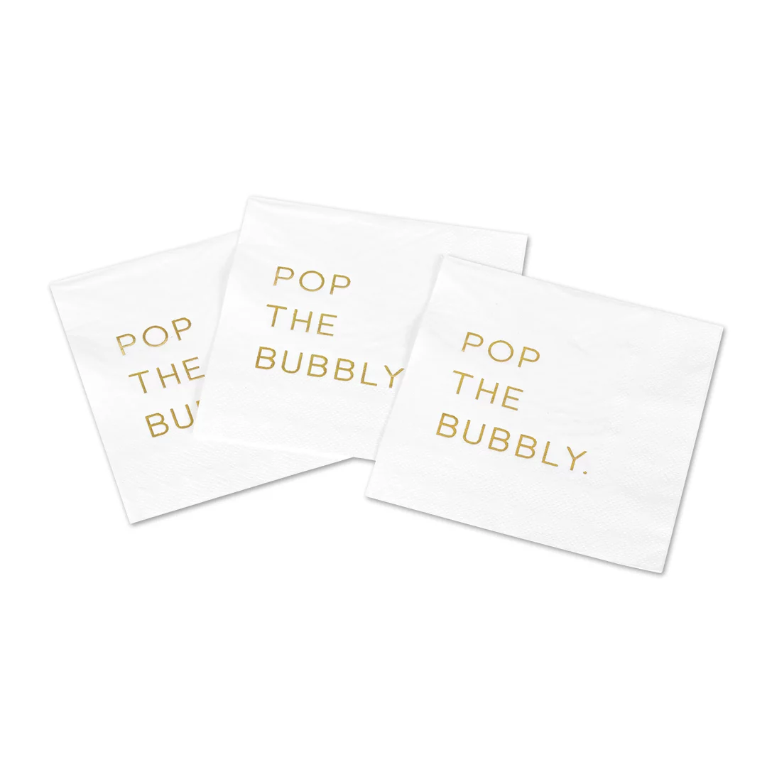 Koyal Wholesale Pop The Bubbly, Funny Quotes Cocktail Napkins, Gold Foil, Bulk 50 Pack Count 3 Ply  Napkins