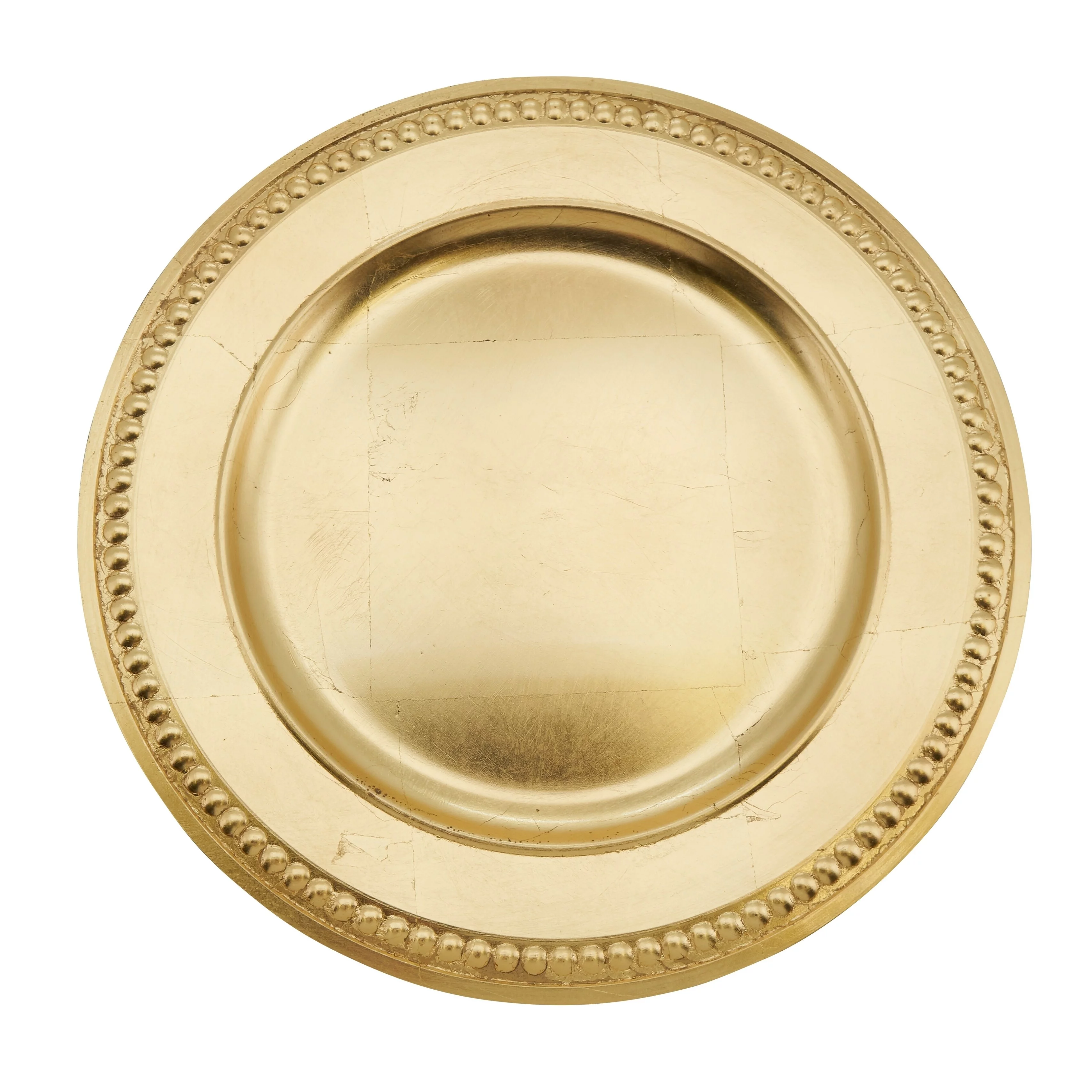 SARO CH286.GL14R 14 in. Round Embossed Bead Border Design Charger Plate - Gold  Set of 4