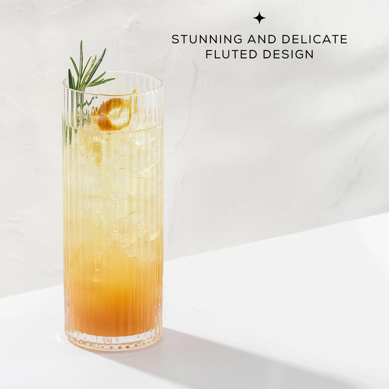 Elle Ribbed Highball Water Drinking Glasses [Set of 2]