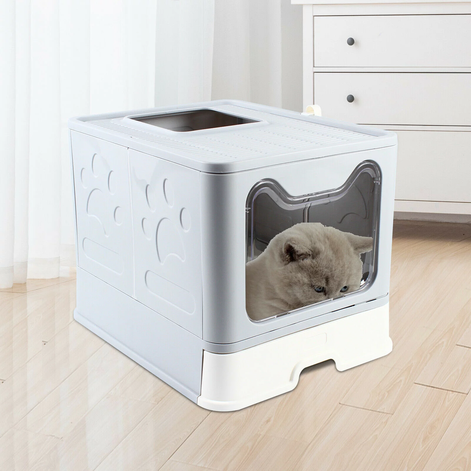 MIDUO Cat Litter Box Drawer Structure Pet Toilet Litter Tray +Cat Sand Shovel