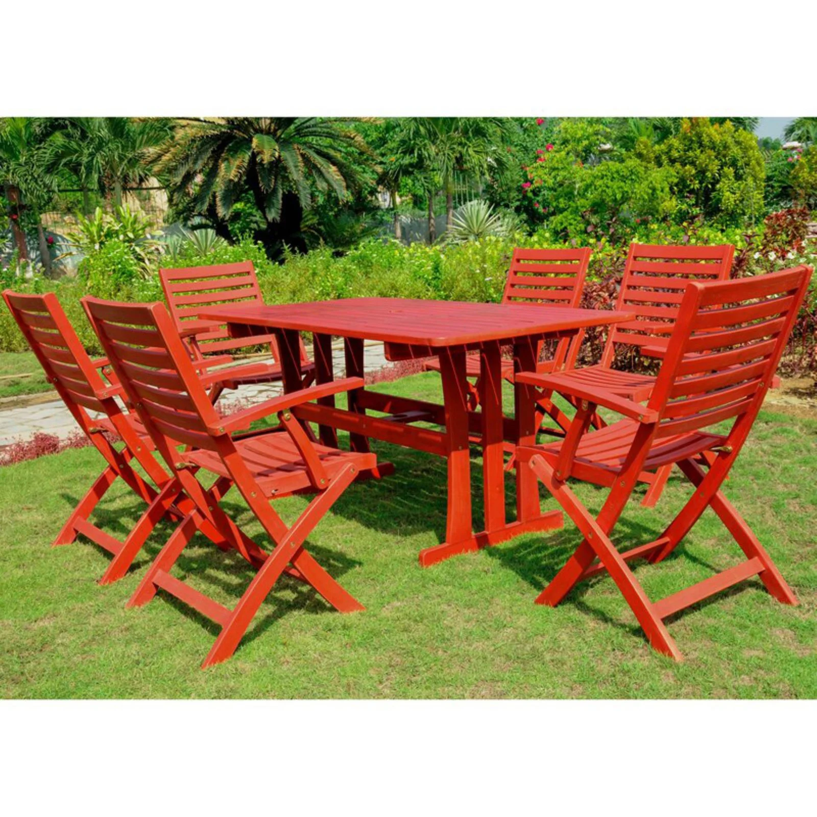 International Caravan Royal Fiji Dublin Acacia Wood 7 Piece Patio Dining Set