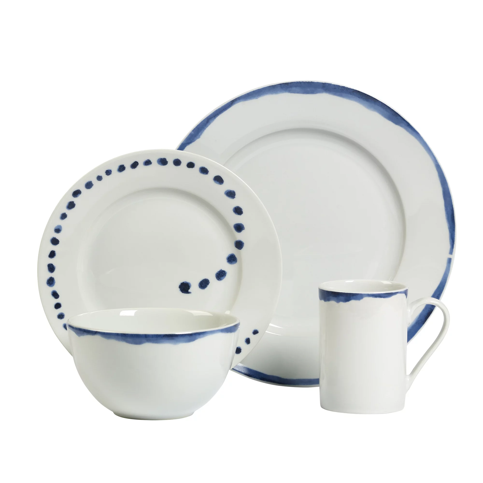 Tabletops Gallery Isla Round 16pc Dinnerware Set, Swirl and Dots Pattern