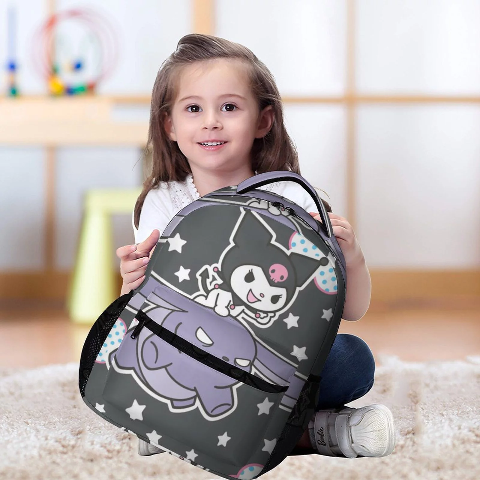 My Melody Kuromi Laptop Backpack School Student Book Bag Satchel Rucksack Adjustable Shoulders Daypack