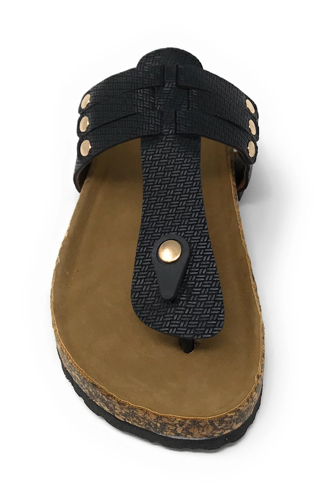 Victoria K Women's Thong Slider With Weaved Design And Studs Cork Sandals