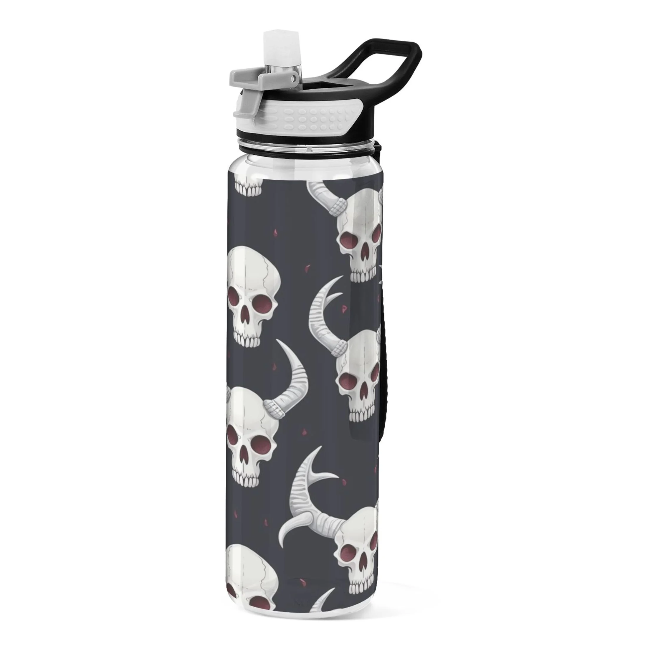 Abstract Skeleton Skull 32oz Sports Water Bottles Leakproof Tritan Bottle with Straw BPA Free Clear Bottle for Fitness Gym Outdoor Cycling
