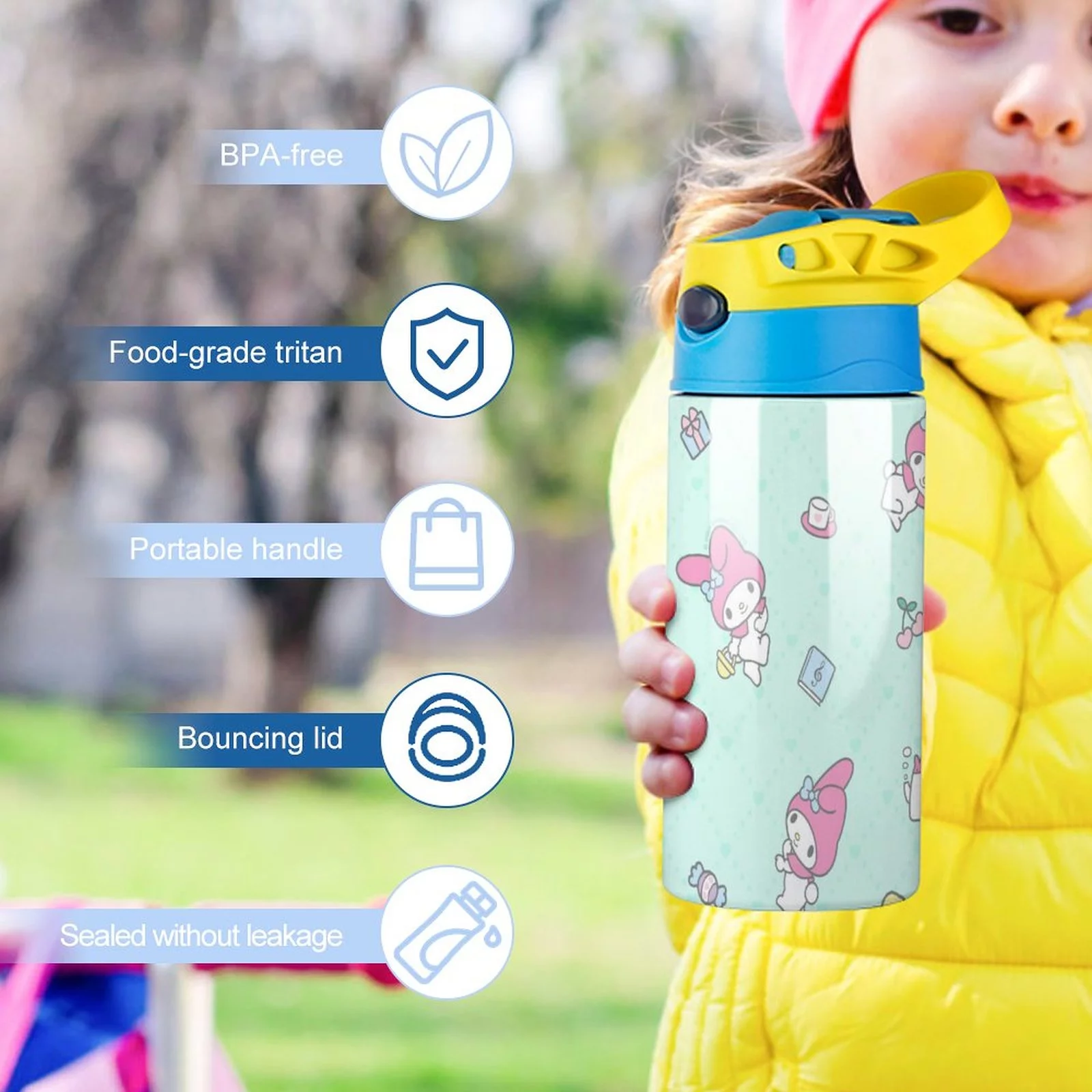 My Melody Rabbits Children's Water Bottle Vacuum Insulated Stainless Steel Cup With Straw Toddler Thermoses