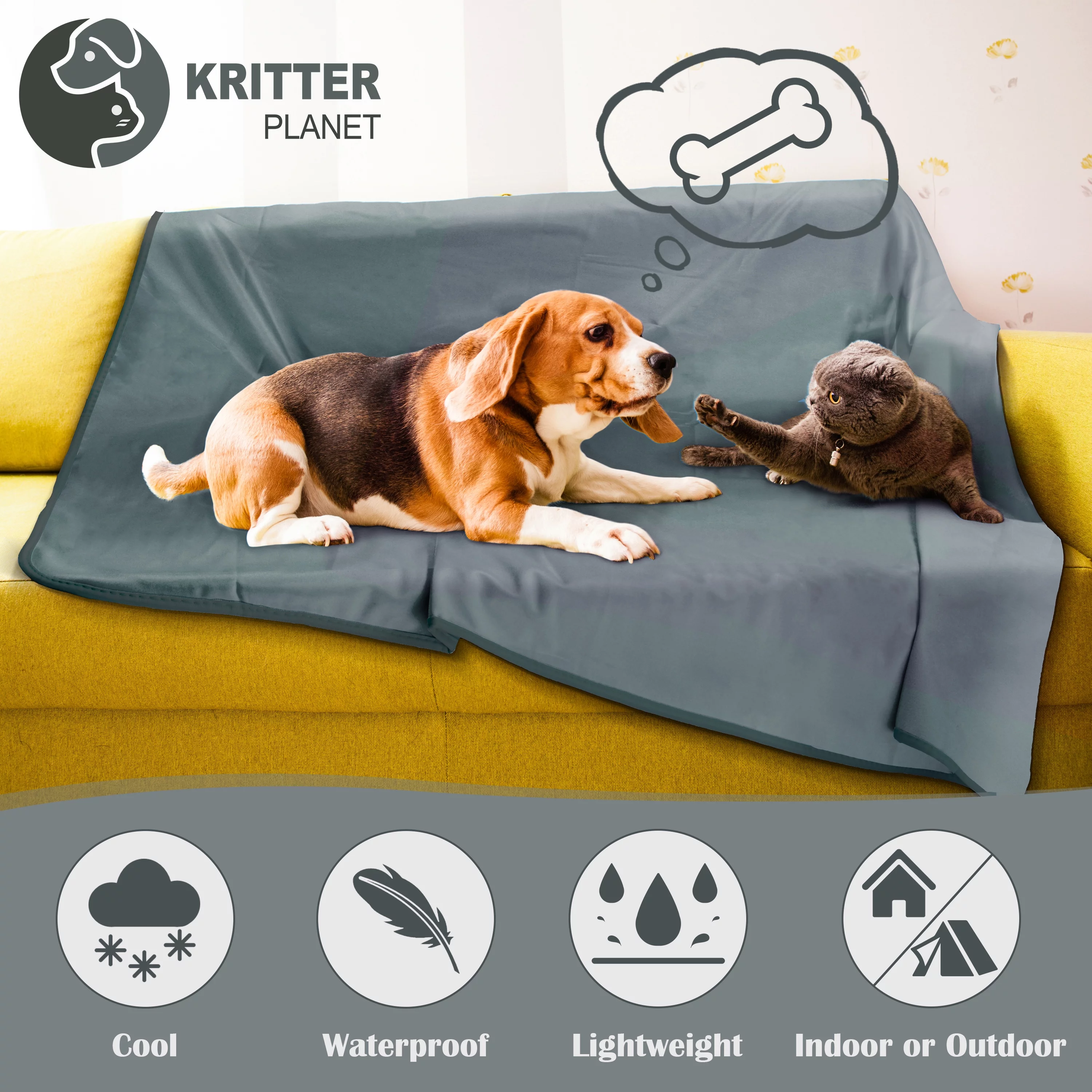 Kritter Planet Softness Waterproof Blanket for Dog&Pet Protective Couch,Floor and Fet Box,Decorated Home,Outdoor,Light Gray