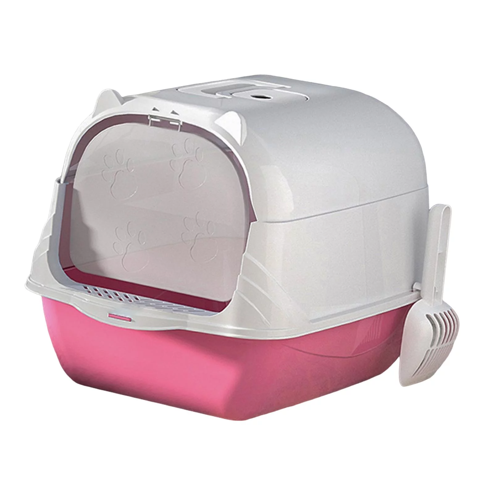 Enclosed and Covered Cat Toilet Bedpan Pet Litter Tray Hooded Cat Litter Box Pink