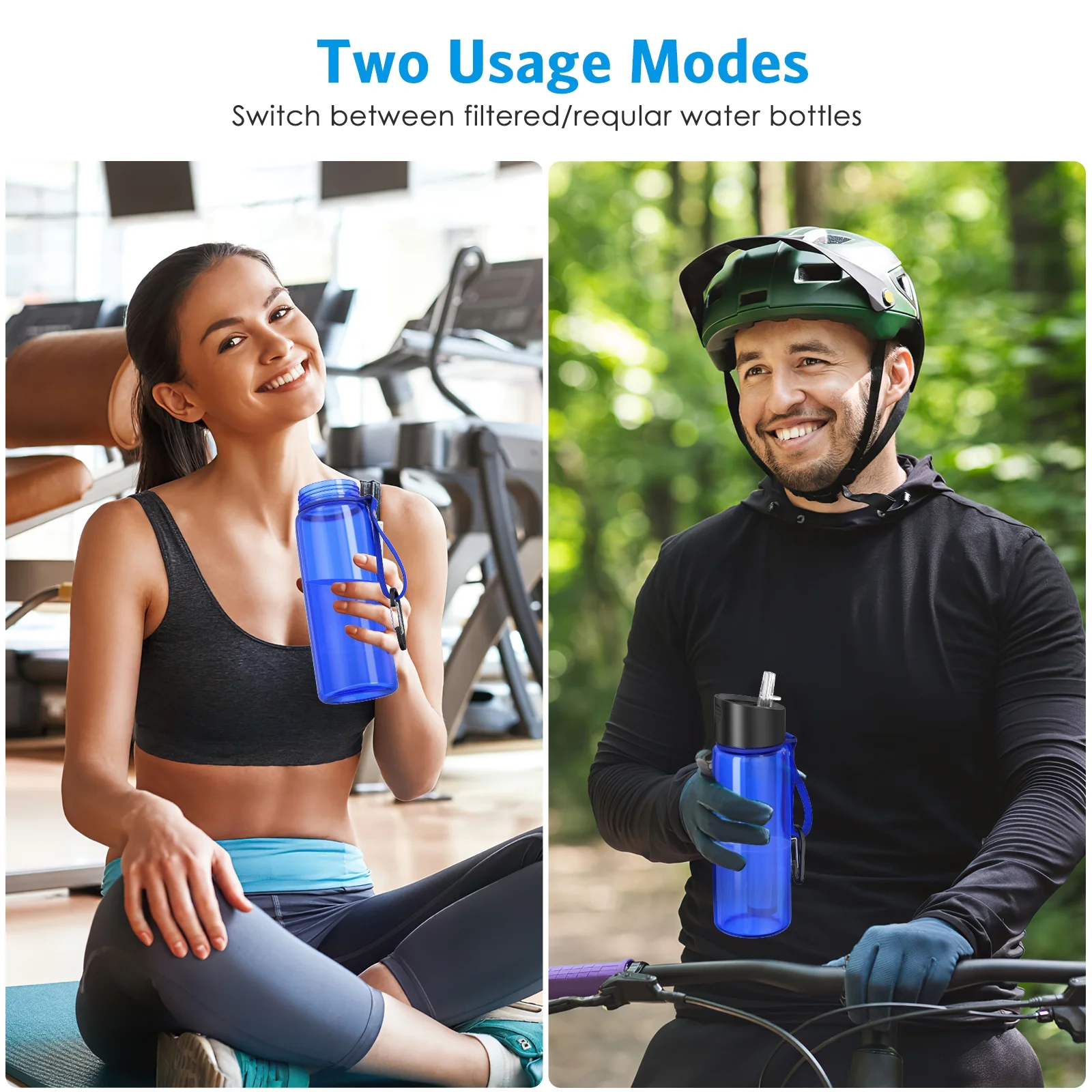 Water Purifier Bottle, AMIR Filtered Water Bottle 4-Stage Filtration Built-in Compass BPA Free Water Purifier Bottle for Hiking Camping Sports Fishing Travel 396 gallon