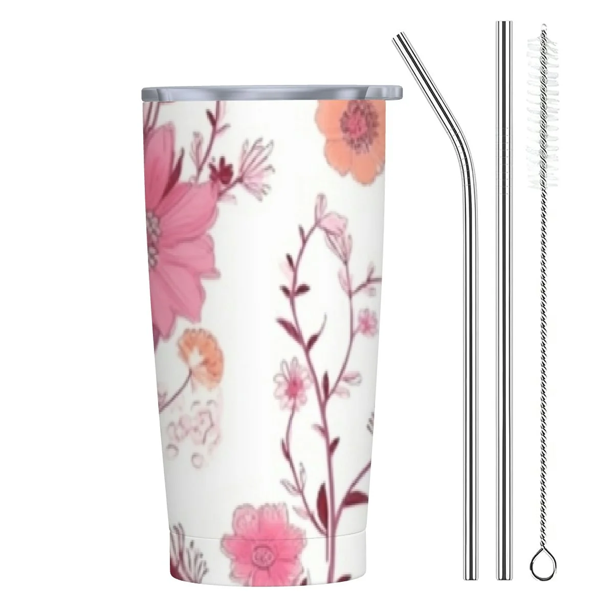 GOSMITH Pink Blooming Tree Branches Apple Tree Water Bottle with Straw Lid Vacuum Insulated Stainless Steel Thermo Flask Water Bottle