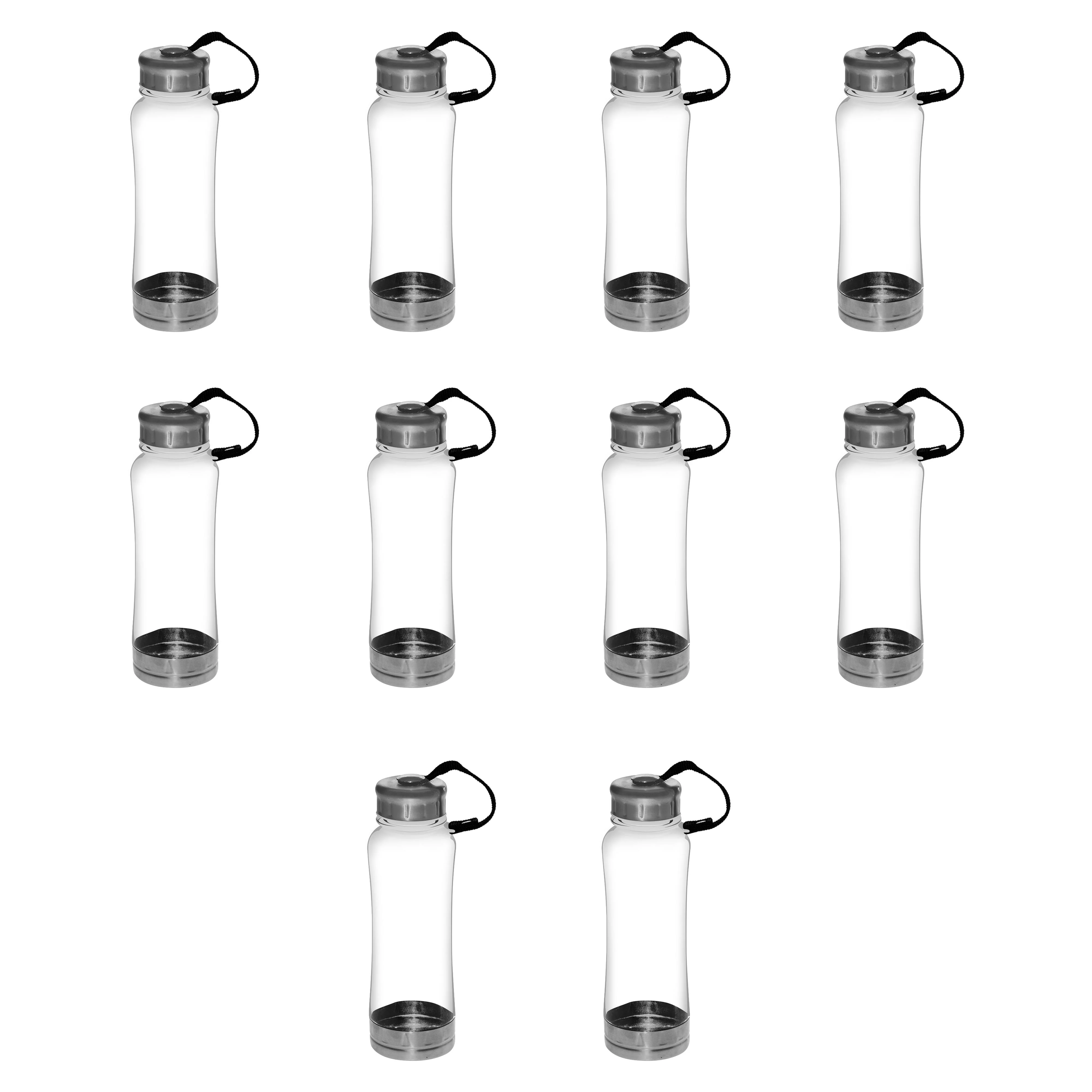 10 Sports Bottles with Twist Lid Set, 23 oz. - Metallic Base, BPA Free - Clear