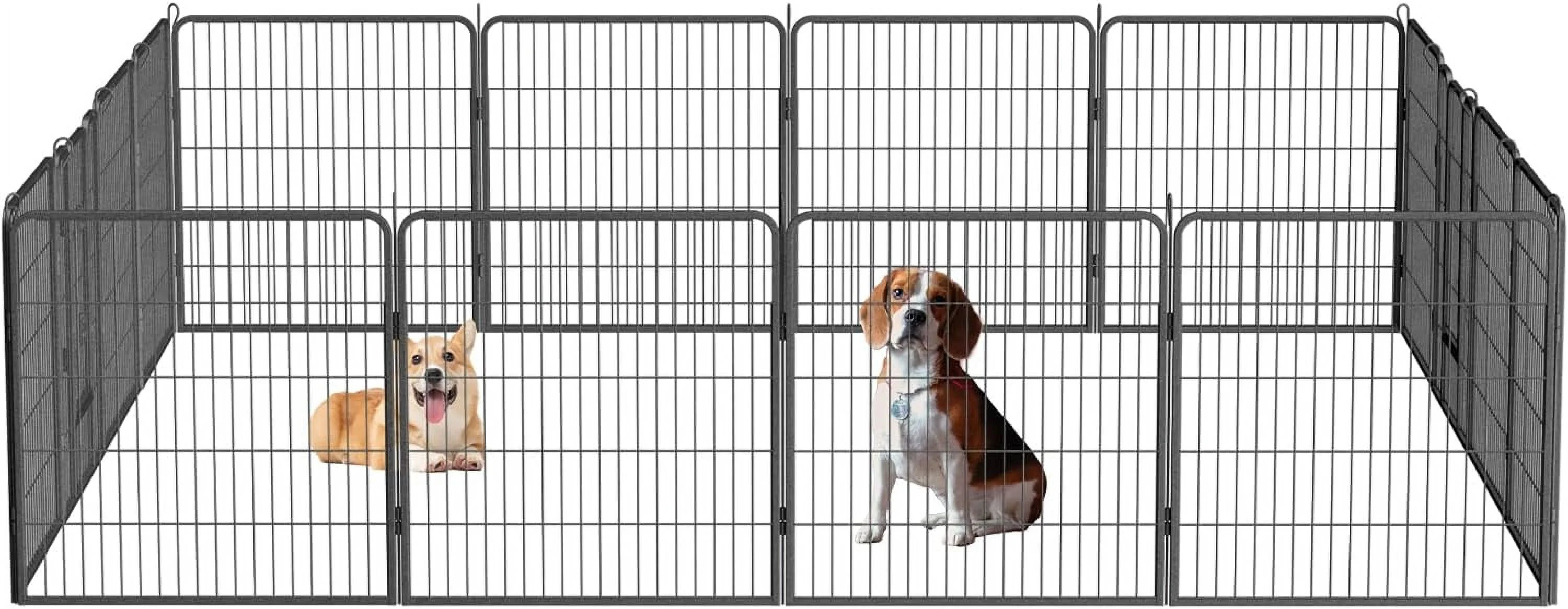 32 Inch Outdoor Fence, Playpen for Dog Kennel, Dog Cage with Doors Dog Fencing Durable Rust-Resistant Wrought Iron Safe Easy Assembly Pet Playpen for Small, Medium, and Large Pets 16 Panels