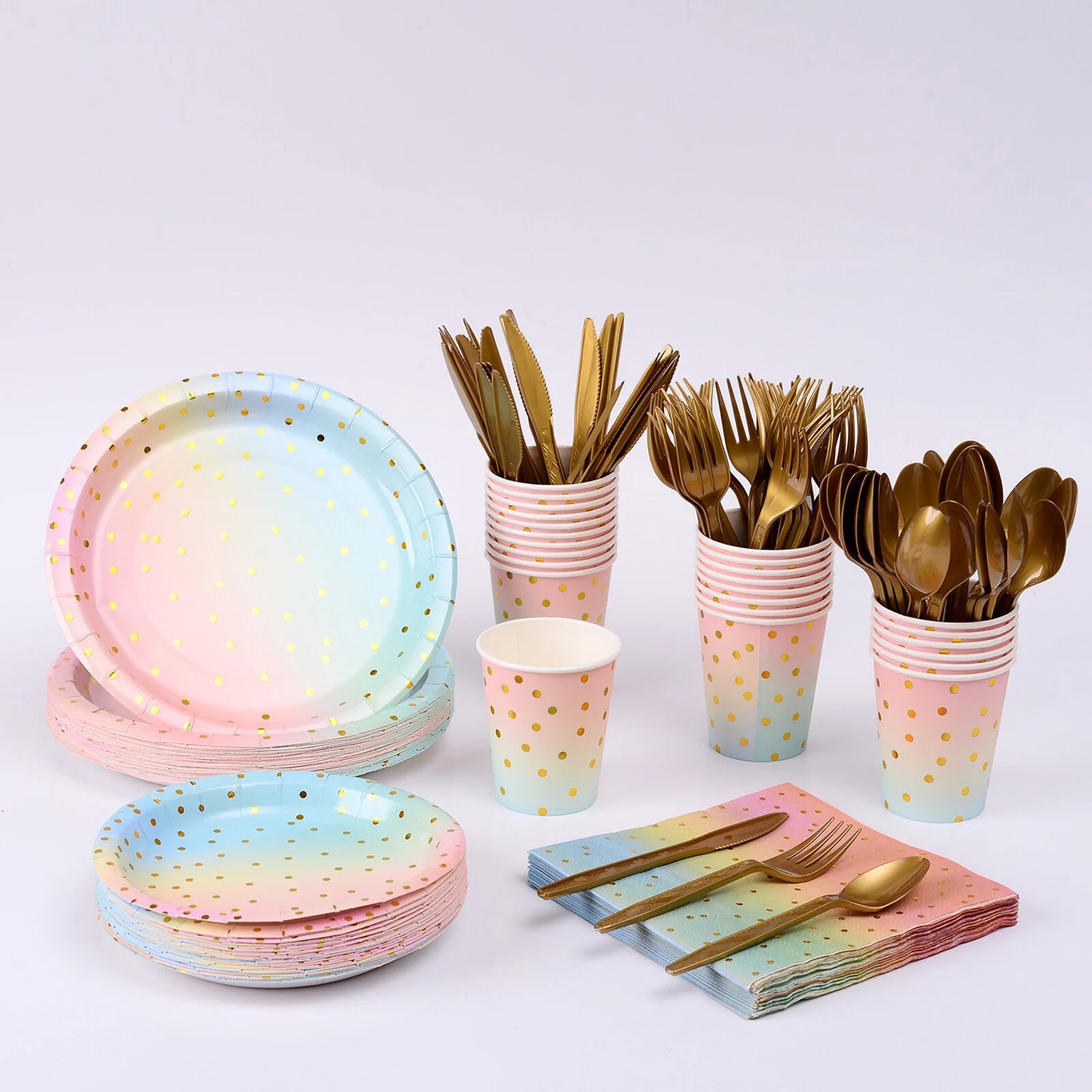 Carevas Tableware suit,25 Disposable Paper Tableware Suit Plates Knives Spoons Knives Spoons Cups Paper Birthday Plates Birthday Plates Knives Tableware Set 25 ADBEN YUBZ dsfen