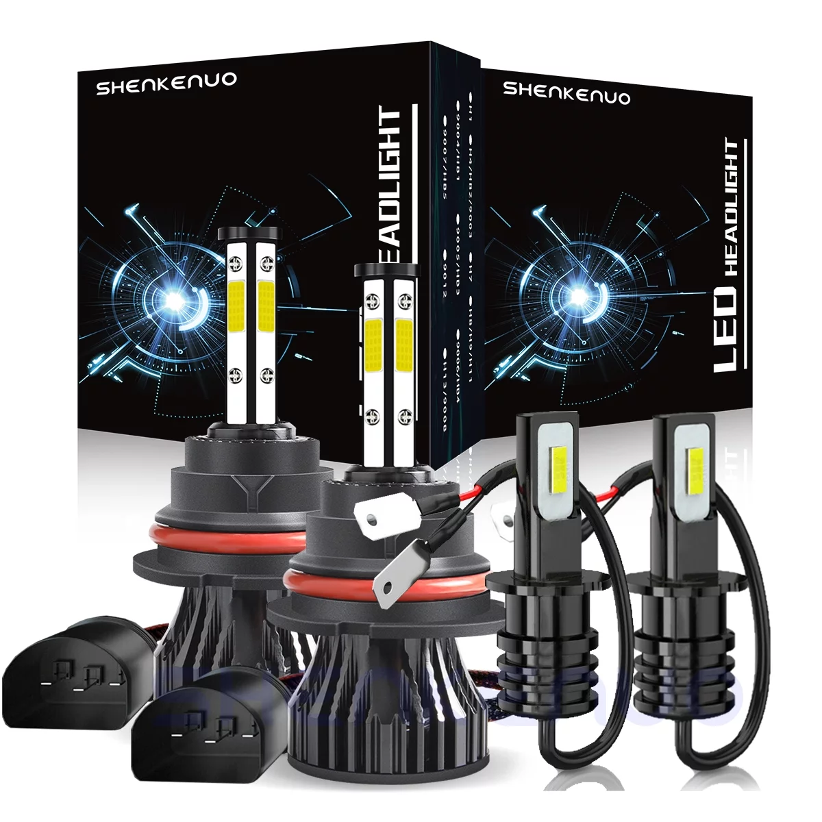 For 2001-2002 Nissan Frontier LED Headlight Bulbs 4-side 9007 High Low Beam H3 Fog Lights 4x Bulbs Combo