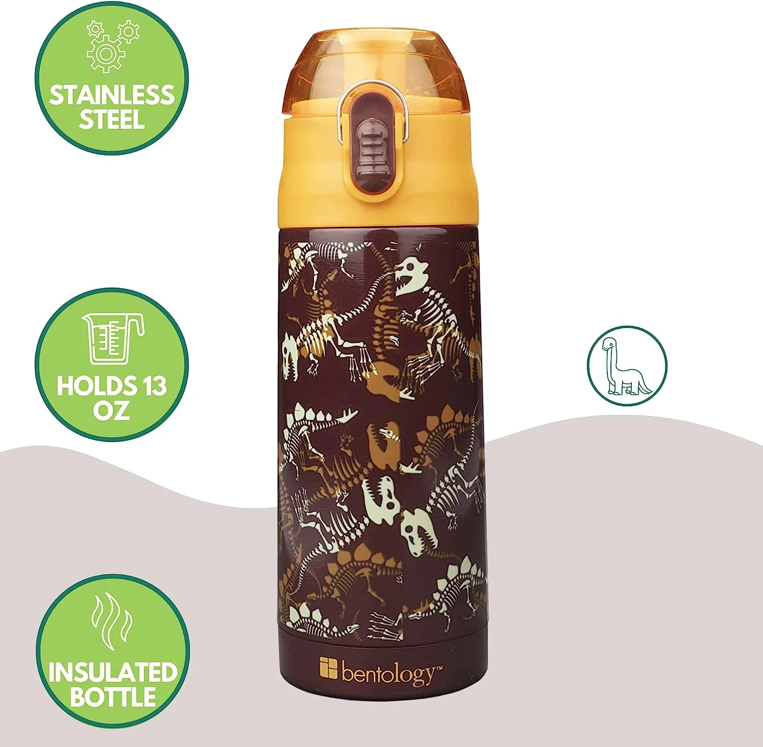 Bentology Kids Lunch Bag Set Dinosaur- Thick Padded, Insulated Tote,Reusable Hard Ice Pack & Insulated Stainless Steel Water Bottle- Keeps Lunch Fresh Longer, Back to School Lunchbox Kits