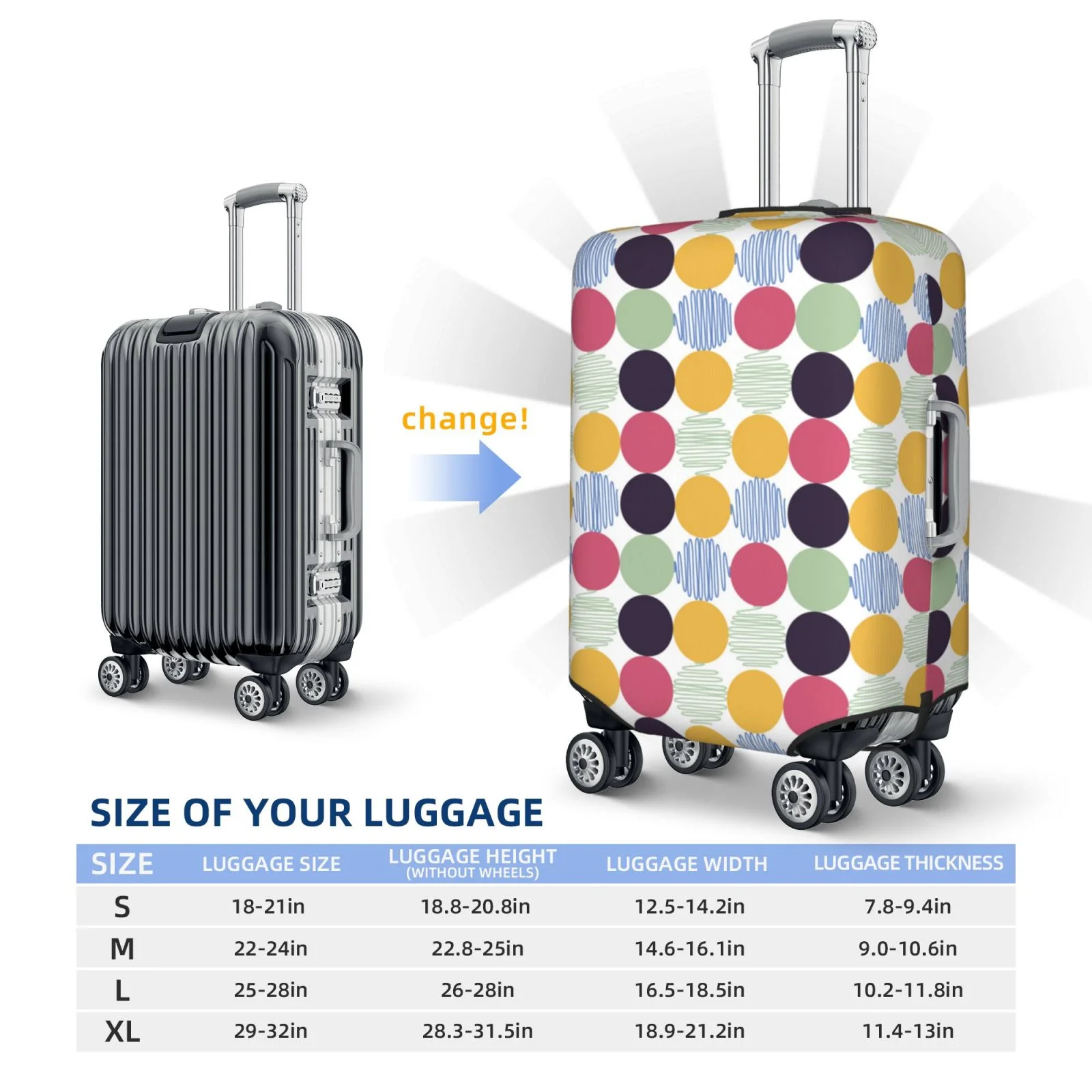 Easygdp Polka Dot Print Elastic and Washable Suitcase Protective Cover with Hidden Zipper Fits 18-32 inch Luggage -Small