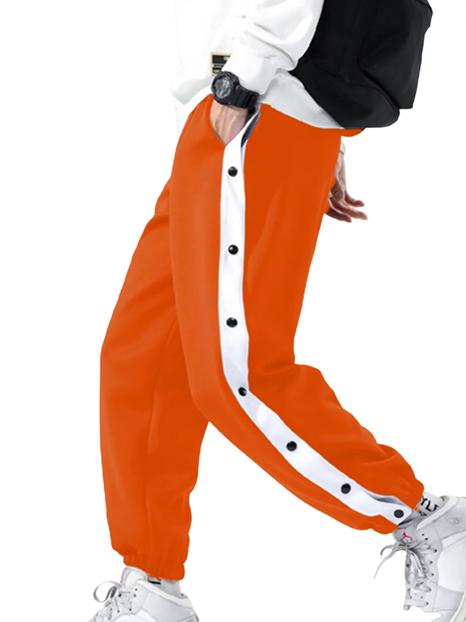 Men's Tear Away Pants, Loose Fit Basketball Pants High Split Snap Button Sweatpants