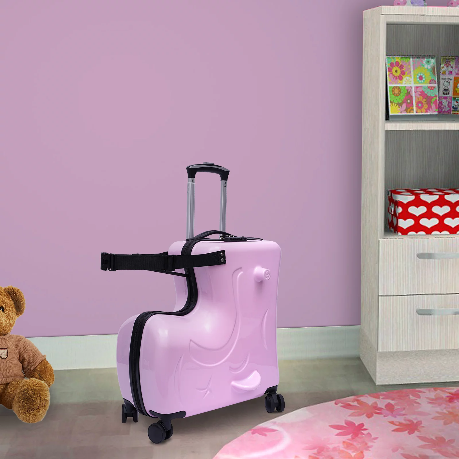 TFCFL Travel Suitcase with Spinner Wheels Children Thickening Trolley Case Unisex Pink 19.69