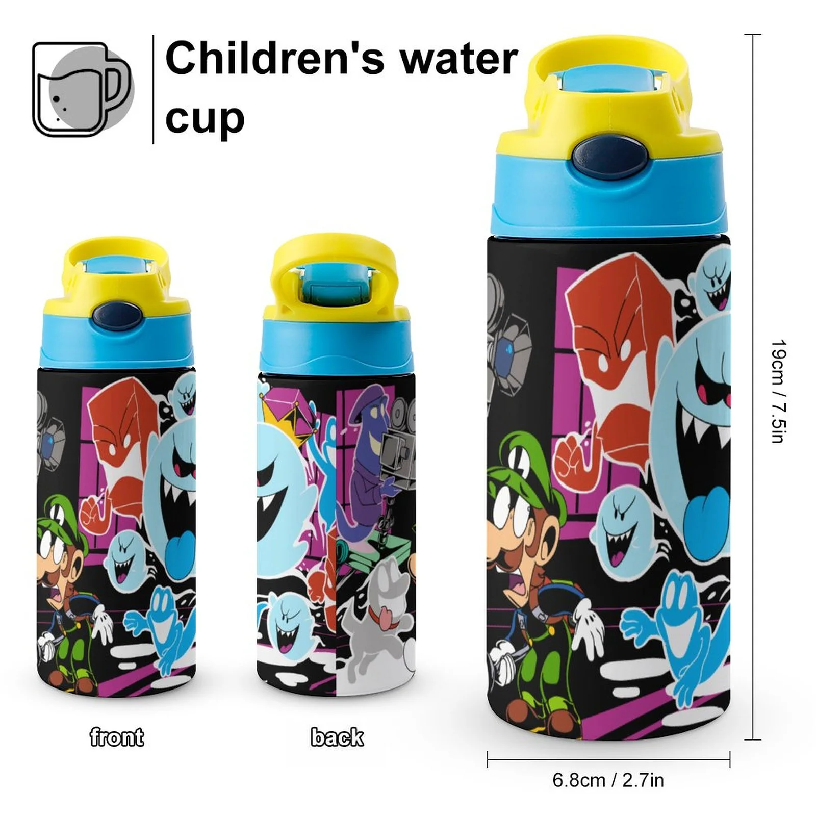 Luigi's Mansion Horror Boo Kid's Insulated Water Bottle With Straw Vacuum Stainless Steel Cup Leak-Proof Children Toddler Thermoses