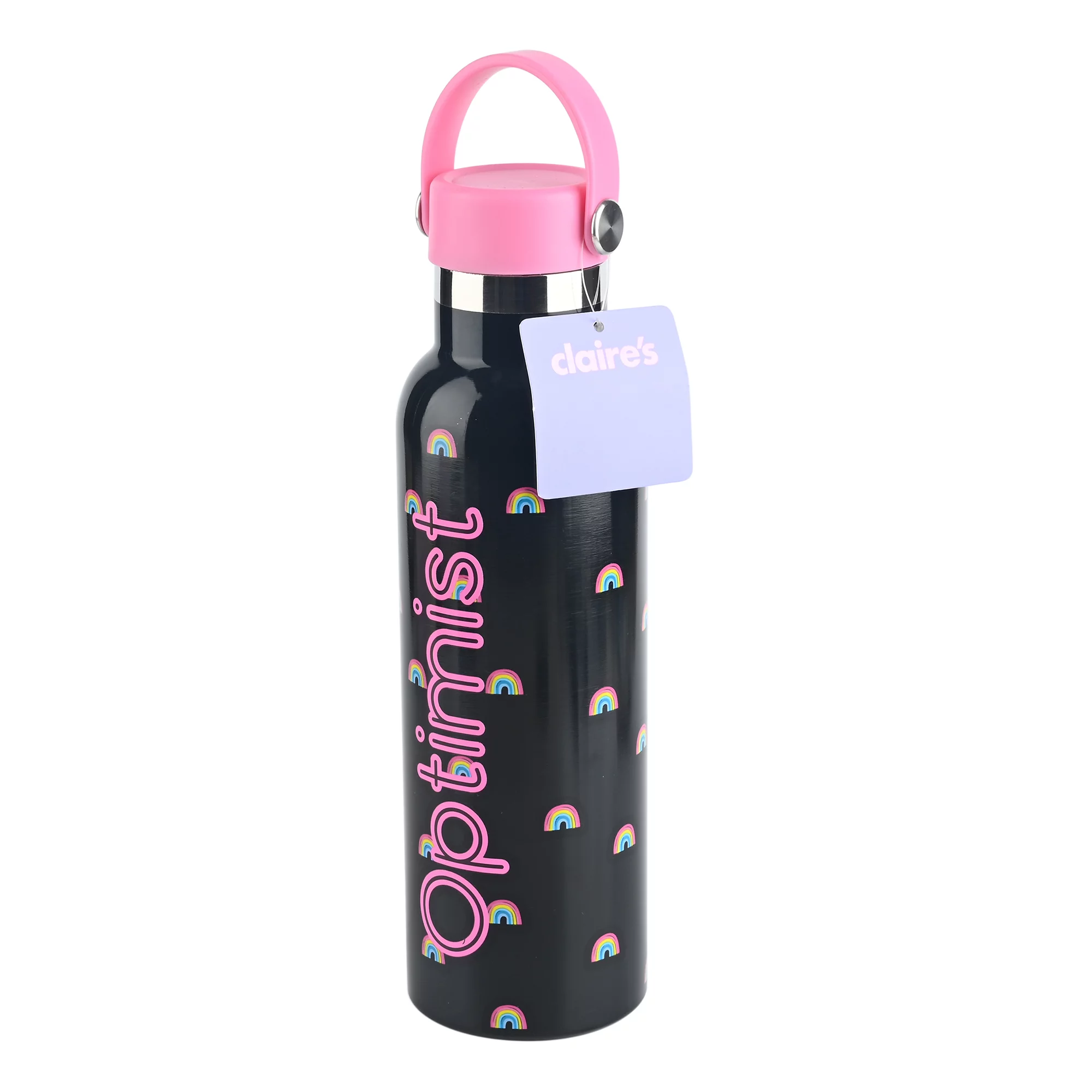 Claire's Rainbow Optimist Water Bottle, Black, Plastic, 20.2 Fluid Ounces, 1 Piece