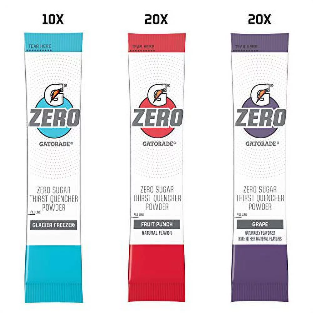 Gatorade G Zero Powder, Fruit Punch Variety Pack, 0.10oz Individual Packets (50 Pack)
