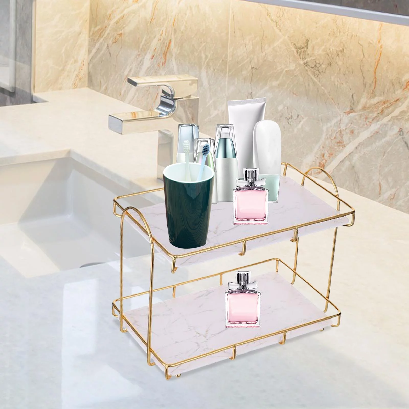 Countertop Storage Rack,2 Layer Cosmetic Storage Box Organizer,Lipstick Makeup Holder,Perfume Display Bathroom,Countertop, L