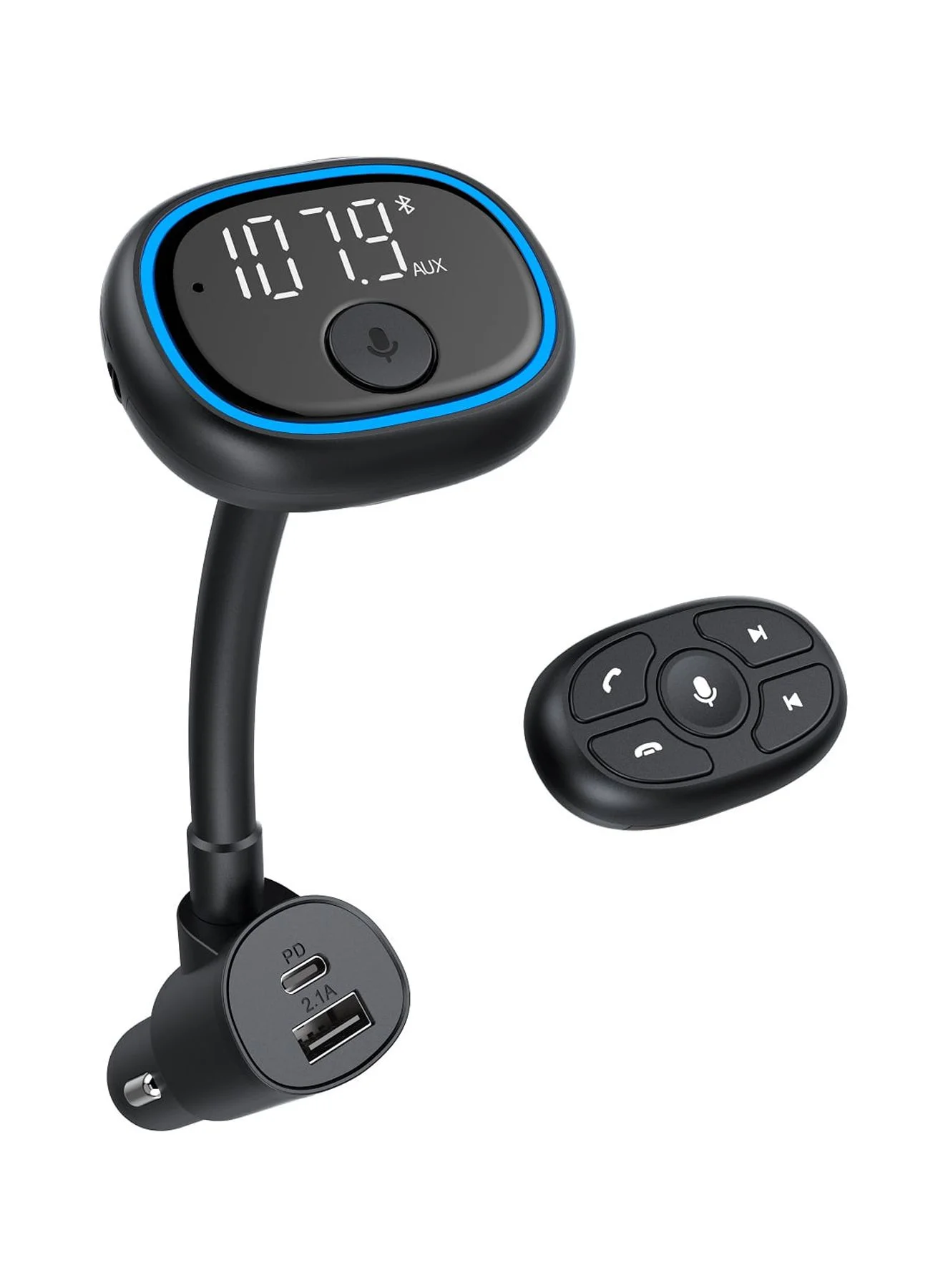 onn. Bluetooth Wireless FM Transmitter with Native Voice App Compatible with Smartphone,7*2.2*1.6'