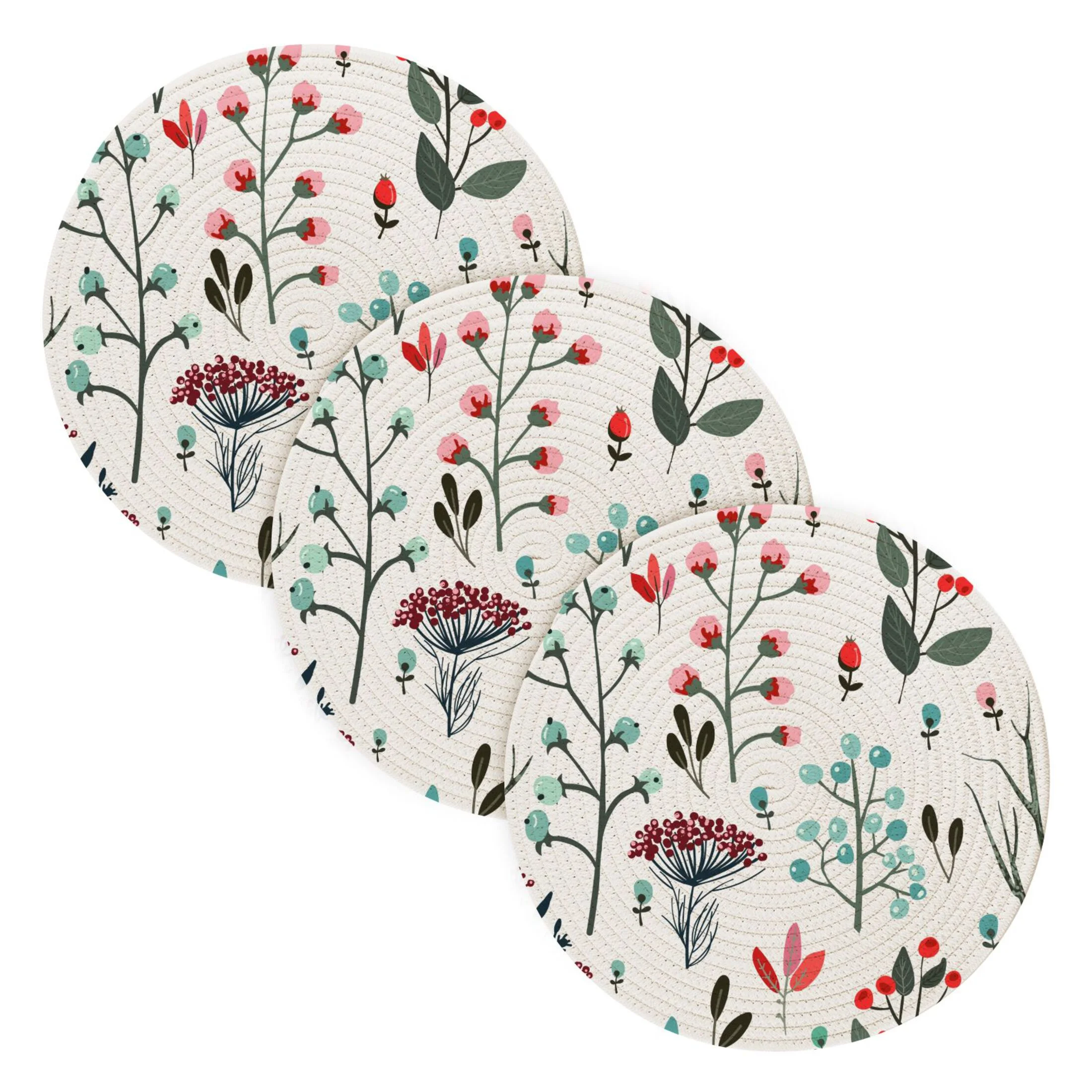 Abstract Flowers Botanical 3 PCs Pot Holders Trivets Kitchen 15