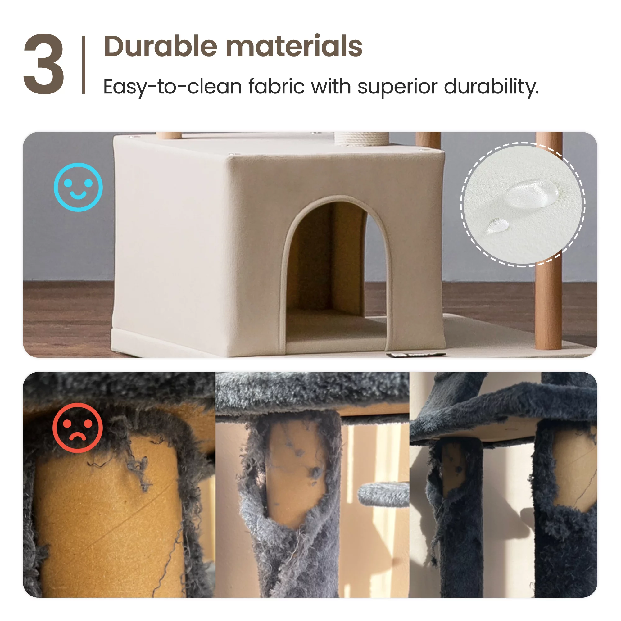 MWPO Modern Cat Tree Multi-Level Wood Cat Tower with 2 Condos and Perch, Beige