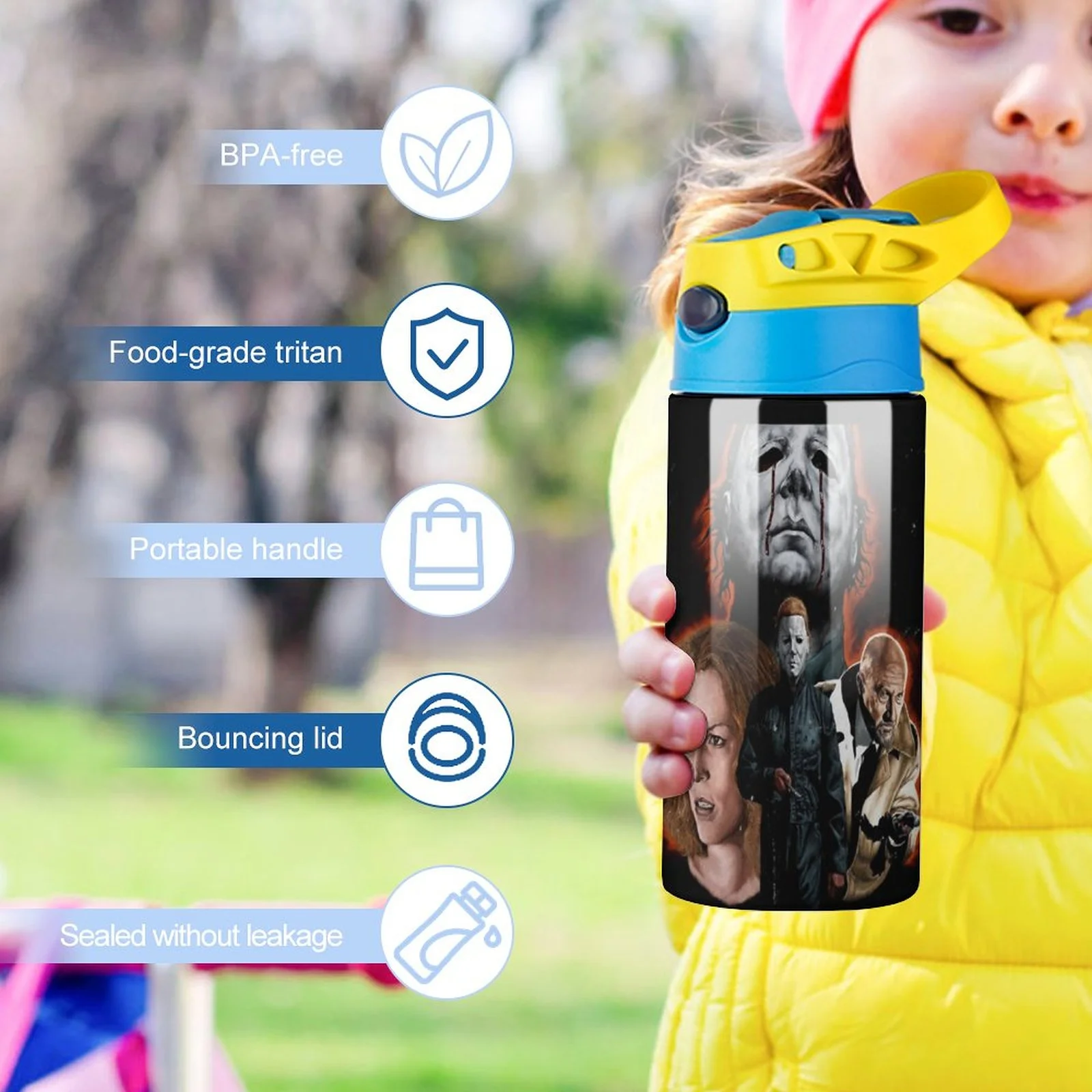 Michael Myers Characters Kid's Insulated Water Bottle With Straw Vacuum Stainless Steel Cup Leak-Proof Children Toddler Thermoses